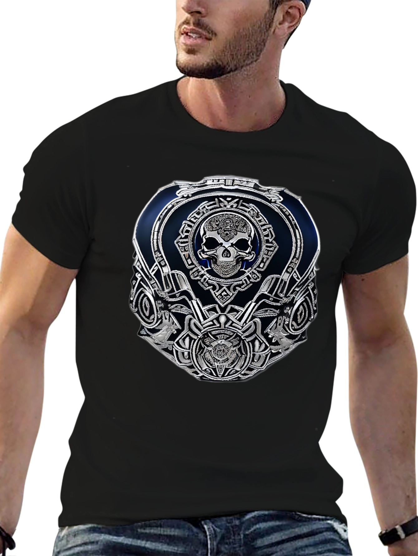 Skull Emblem Graphic Black T-Shirt