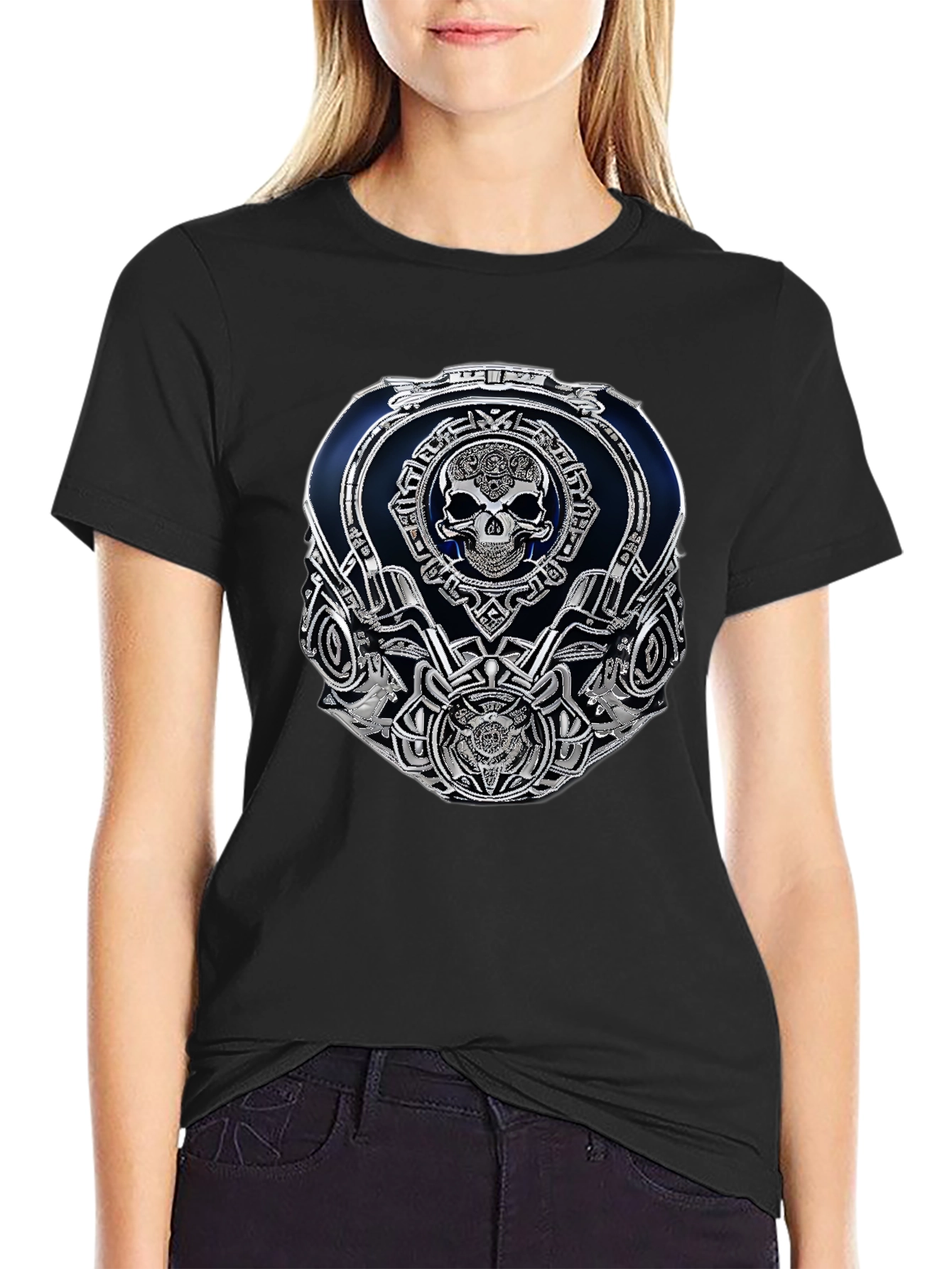 Skull Emblem Graphic Black T-Shirt