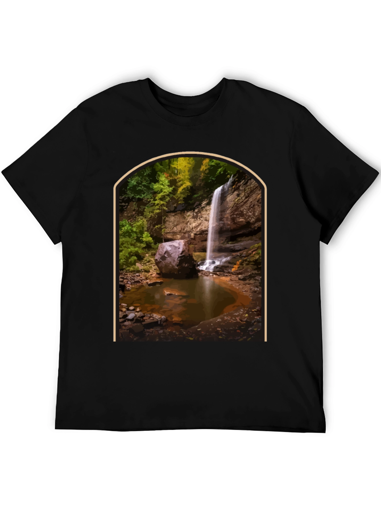 Waterfall Graphic Tee - Nature Lovers Black T-Shirt