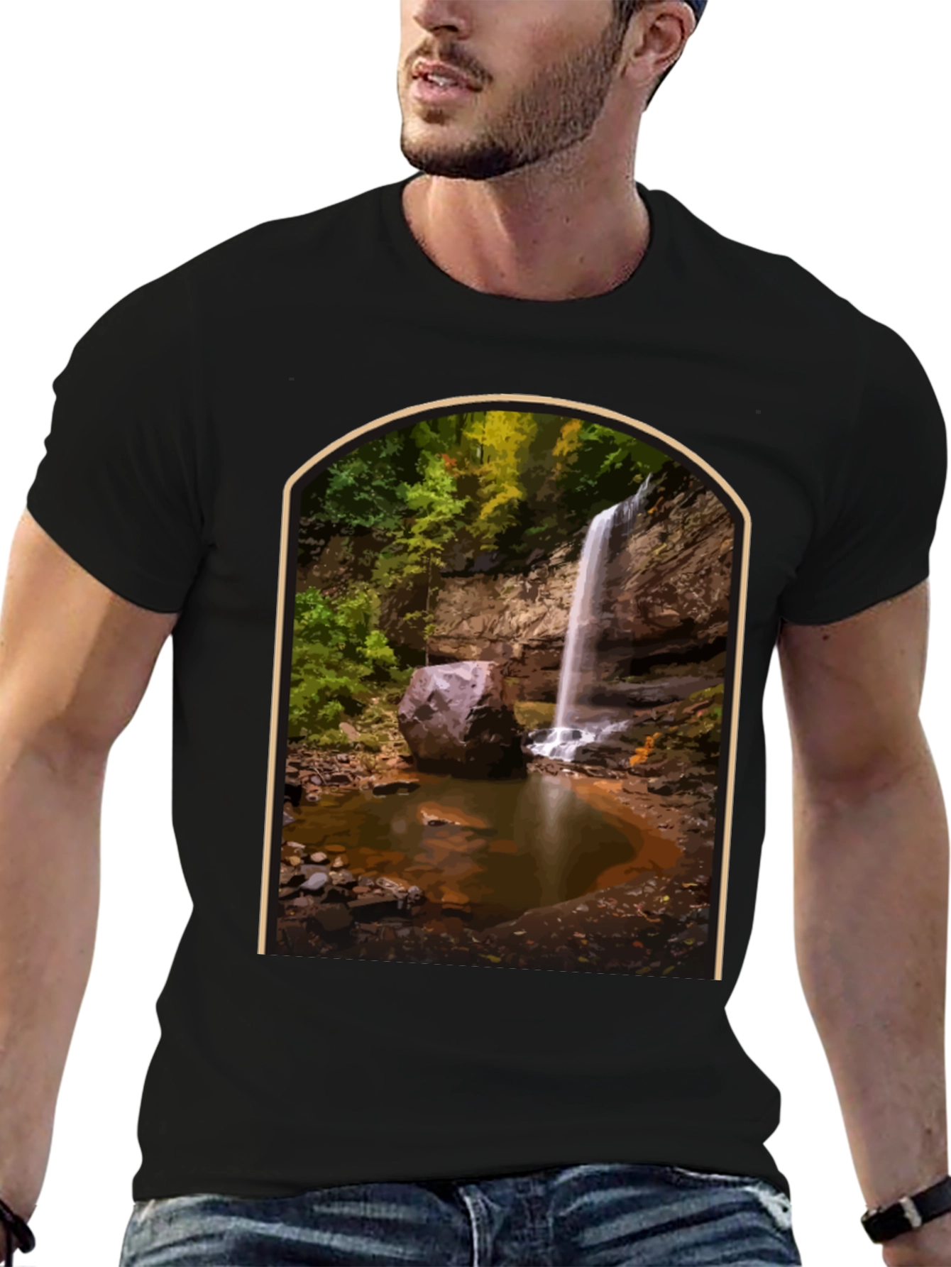 Waterfall Graphic Tee - Nature Lovers Black T-Shirt