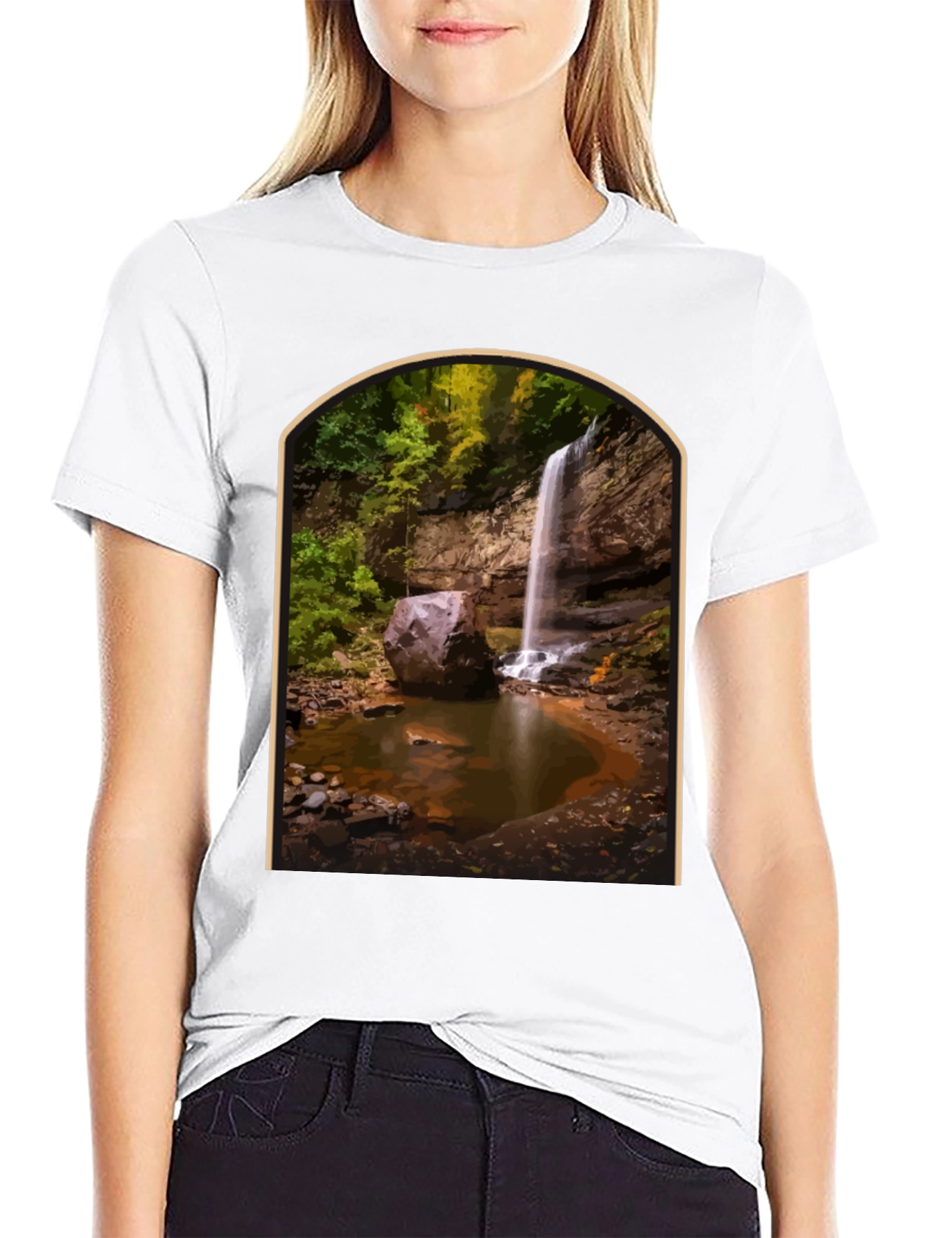 Waterfall Graphic Tee - Nature Lovers Black T-Shirt