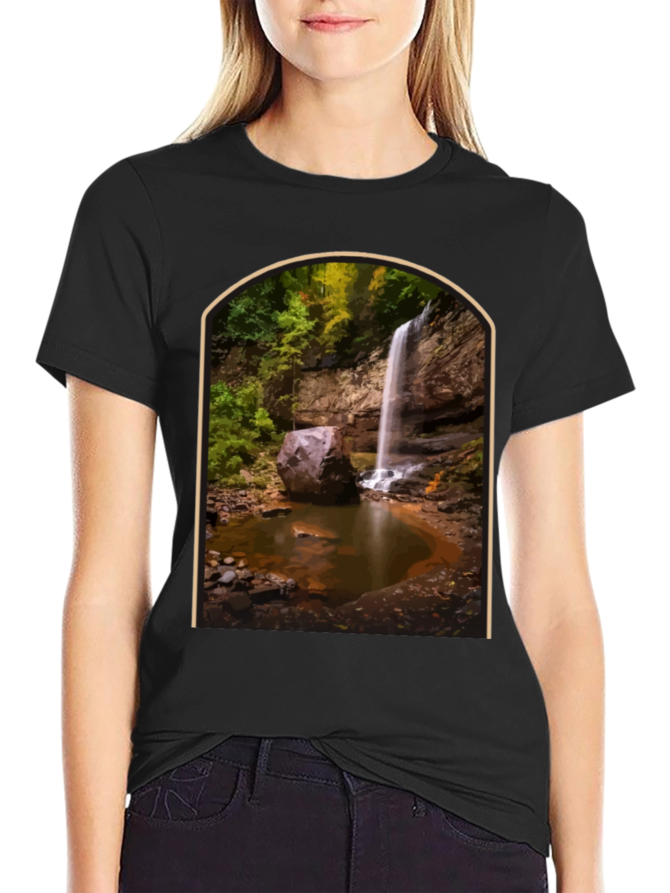Waterfall Graphic Tee - Nature Lovers Black T-Shirt