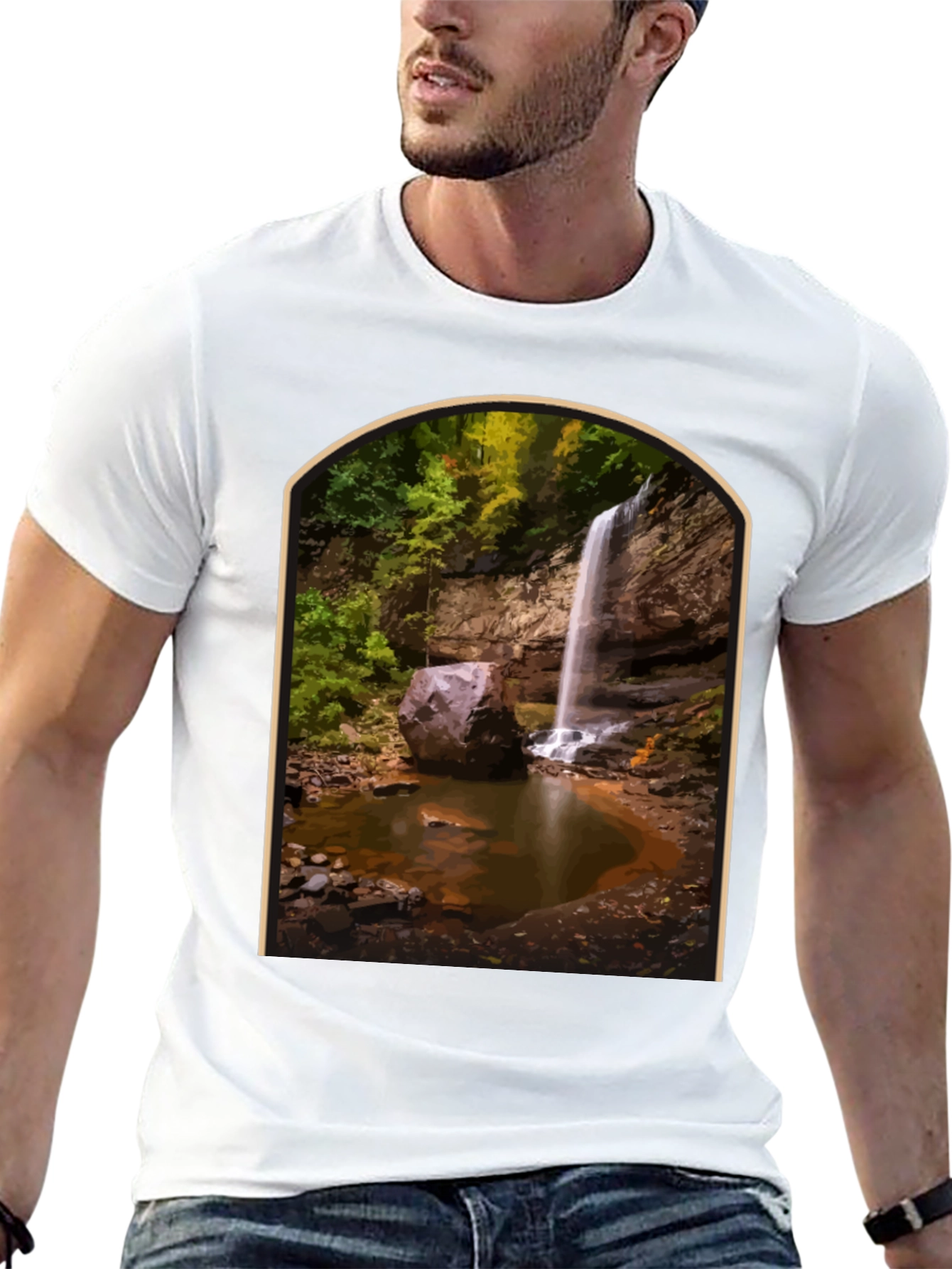 Waterfall Graphic Tee - Nature Lovers Black T-Shirt