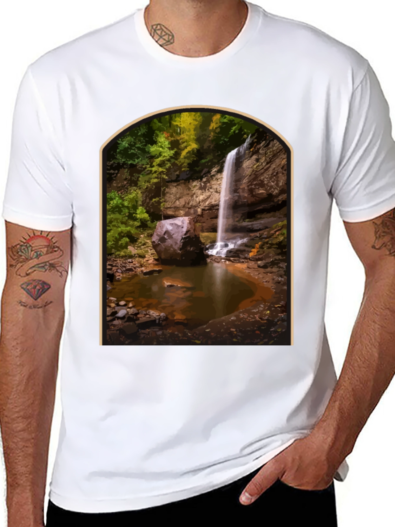 Waterfall Graphic Tee - Nature Lovers Black T-Shirt