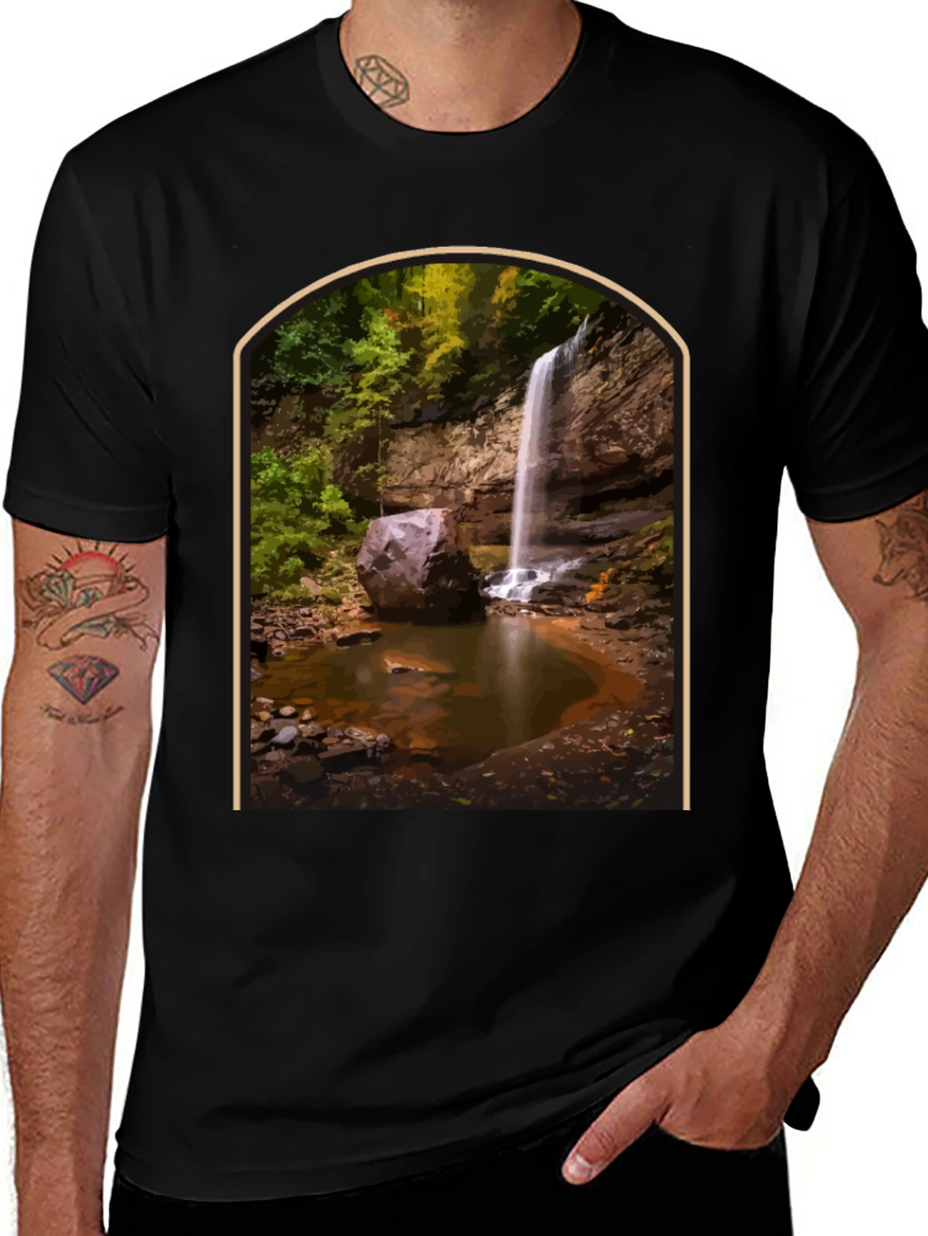 Waterfall Graphic Tee - Nature Lovers Black T-Shirt