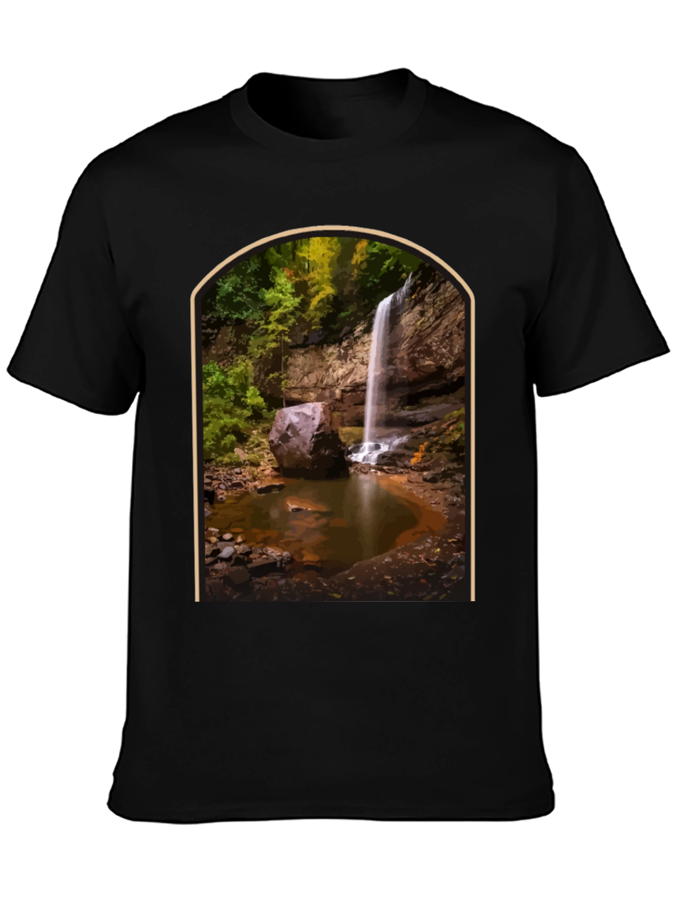 Waterfall Graphic Tee - Nature Lovers Black T-Shirt