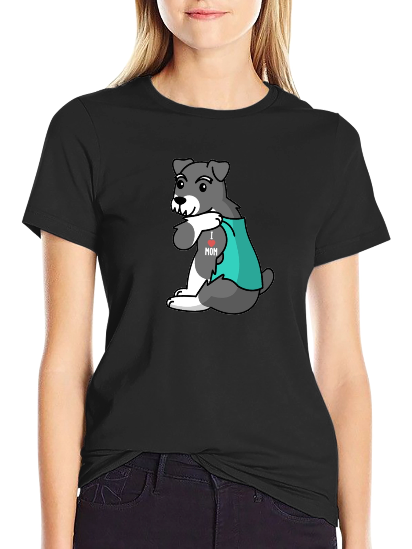 Dog I heart Mom Graphic Tee - Black