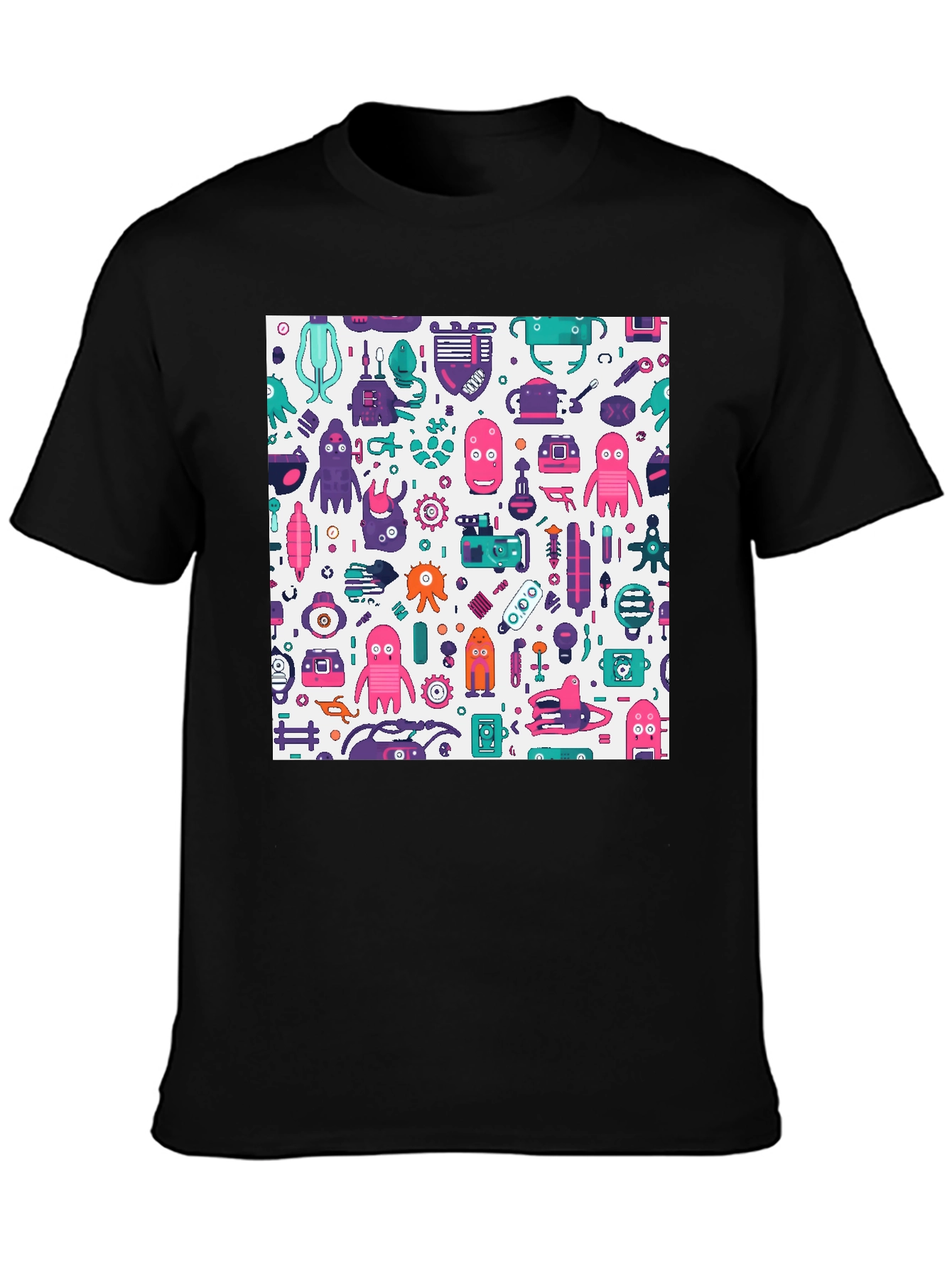 Funky Robot Print Black T-Shirt