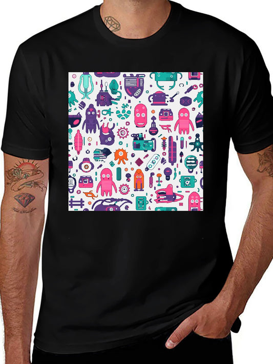 Funky Robot Print Black T-Shirt