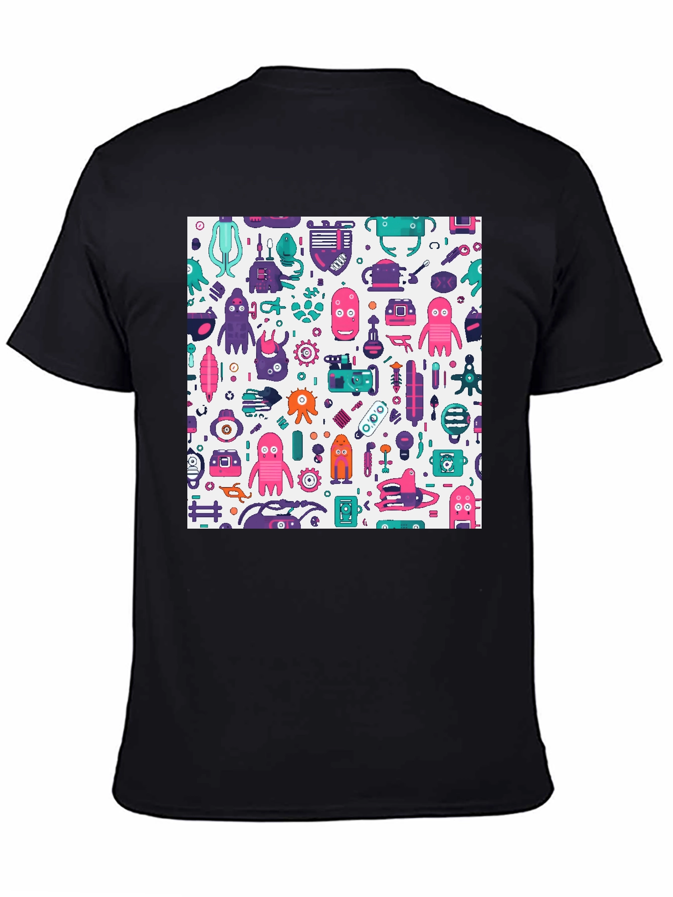 Funky Robot Print Black T-Shirt