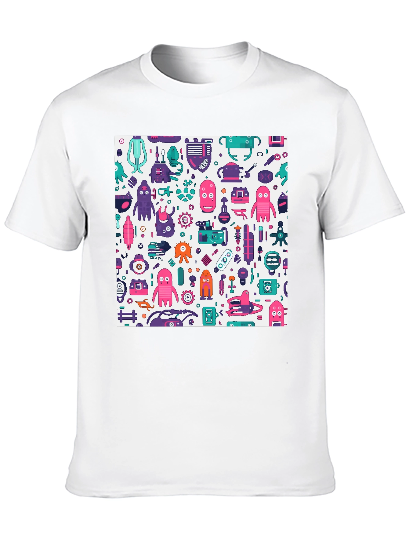 Funky Robot Print Black T-Shirt