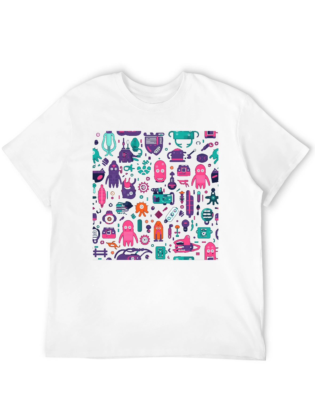 Funky Robot Print Black T-Shirt