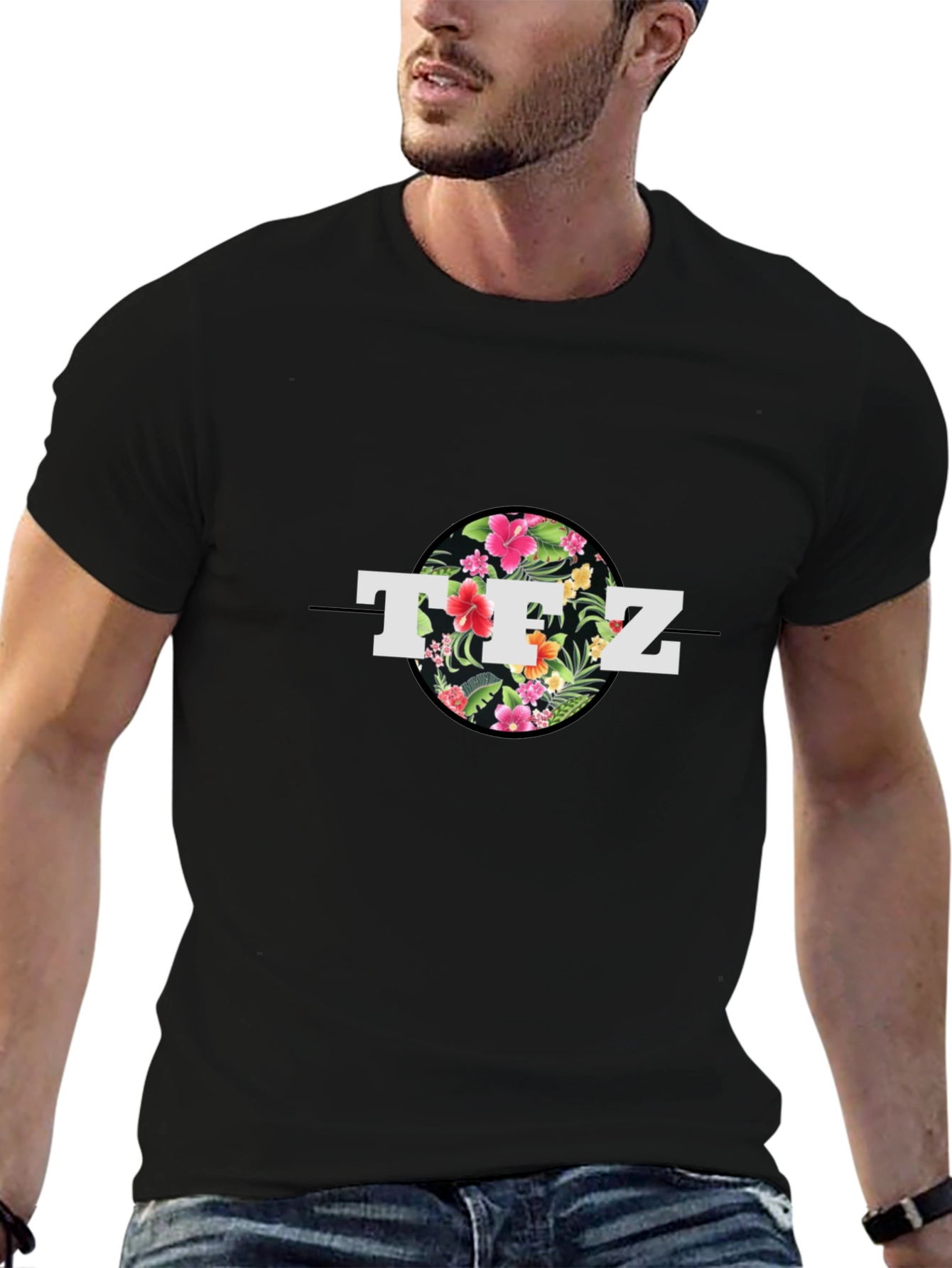 Floral TFZ Graphic Black T-Shirt