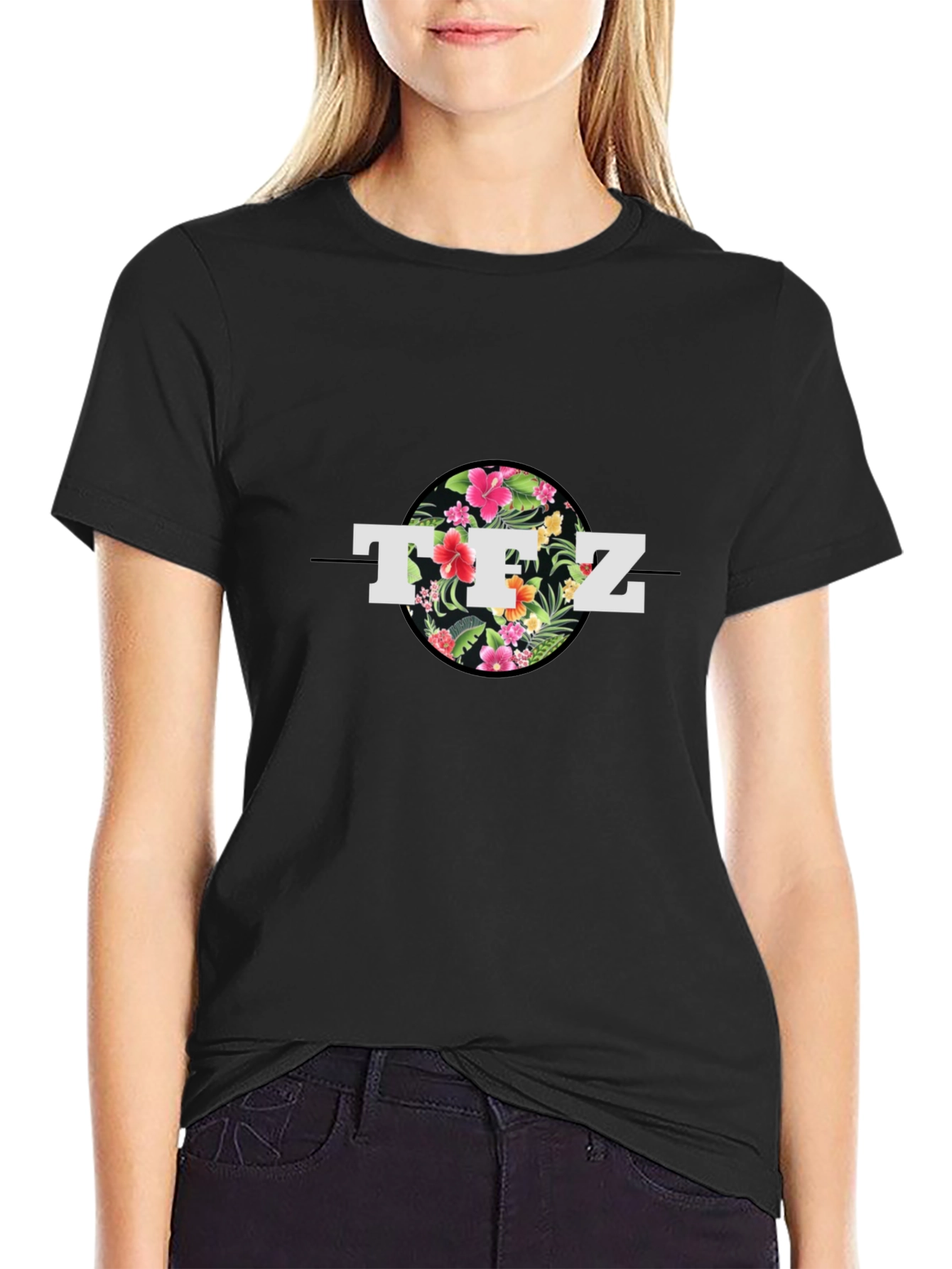 Floral TFZ Graphic Black T-Shirt
