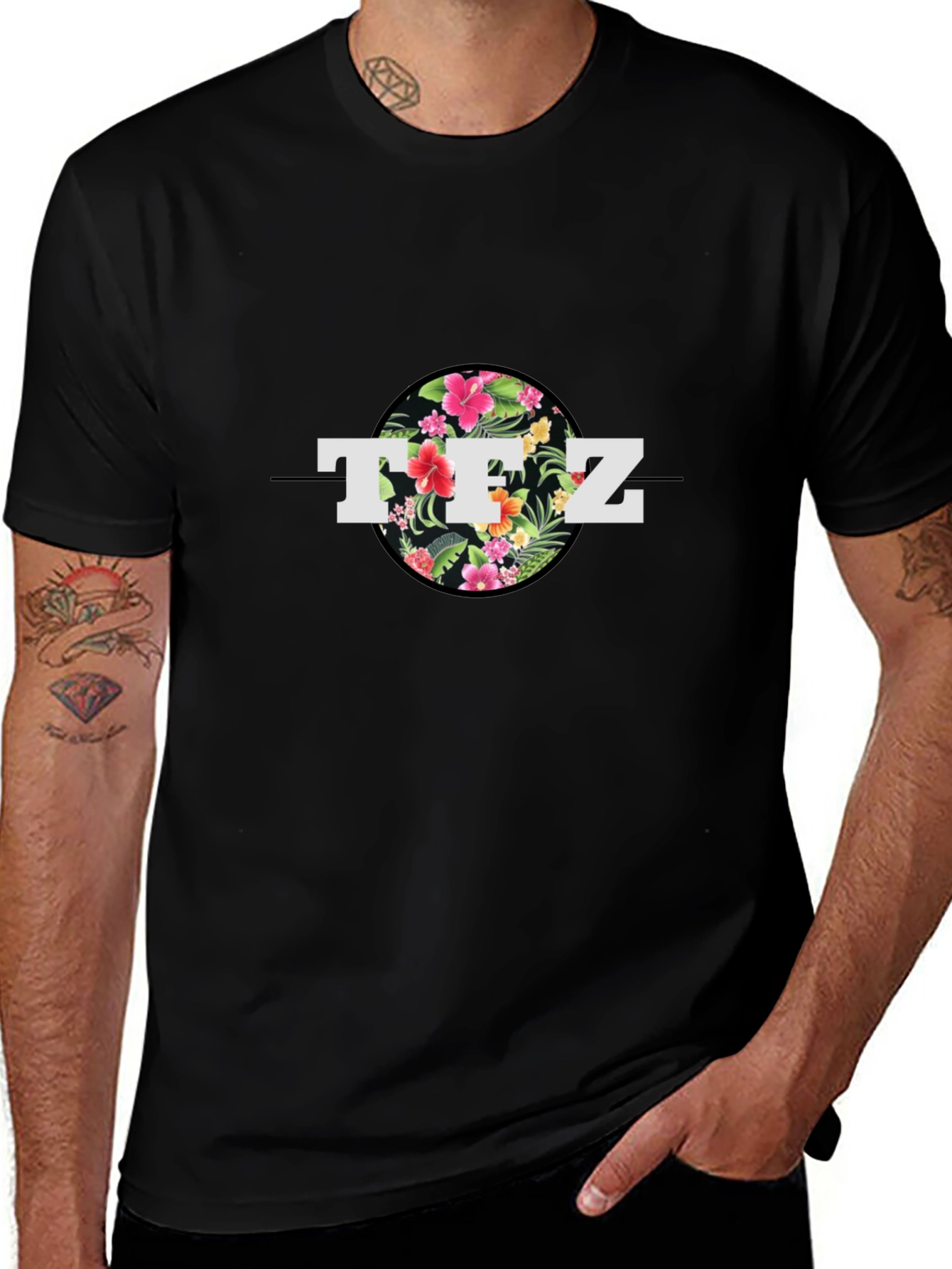 Floral TFZ Graphic Black T-Shirt