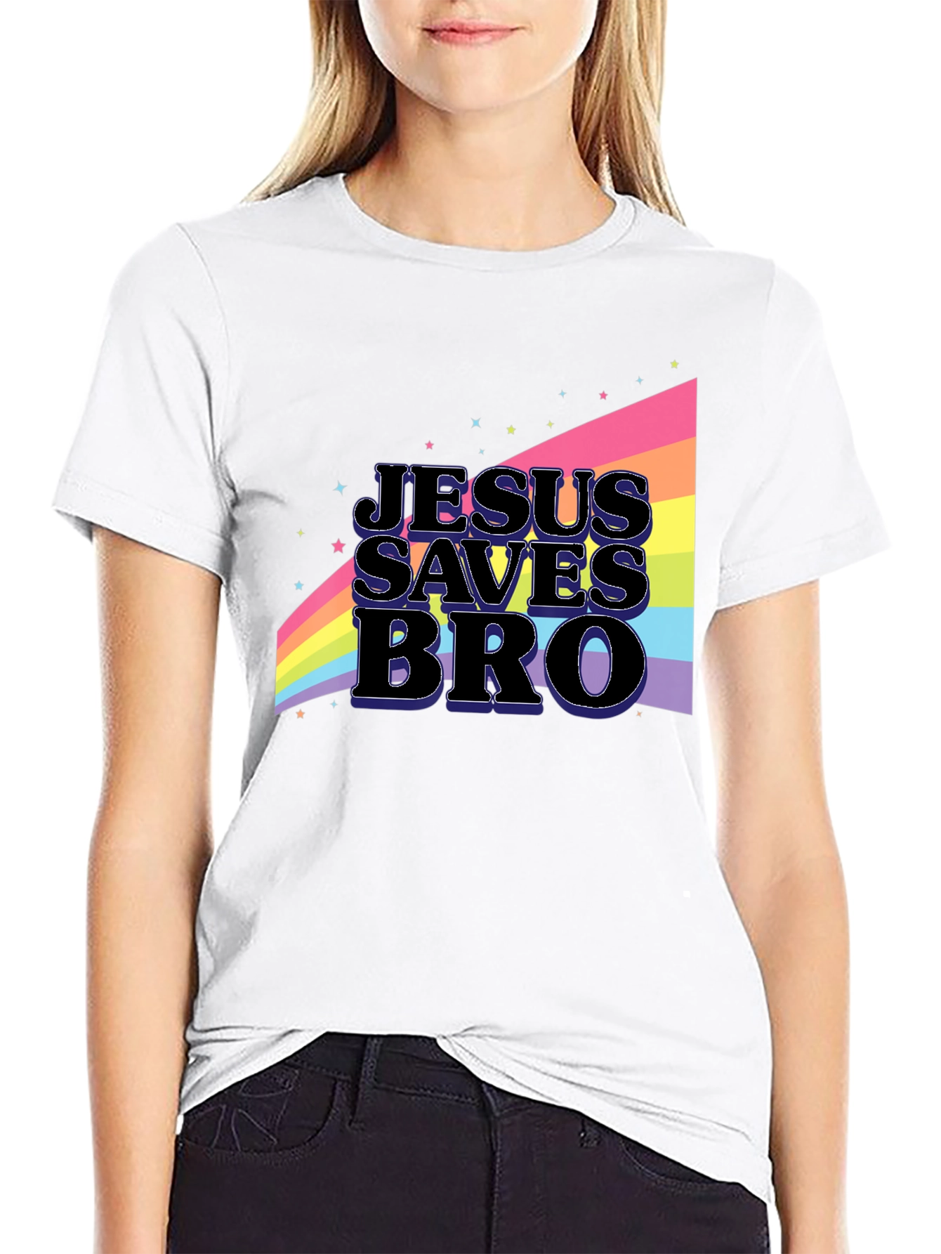 Jesus Saves Bro Rainbow Graphic T-Shirt