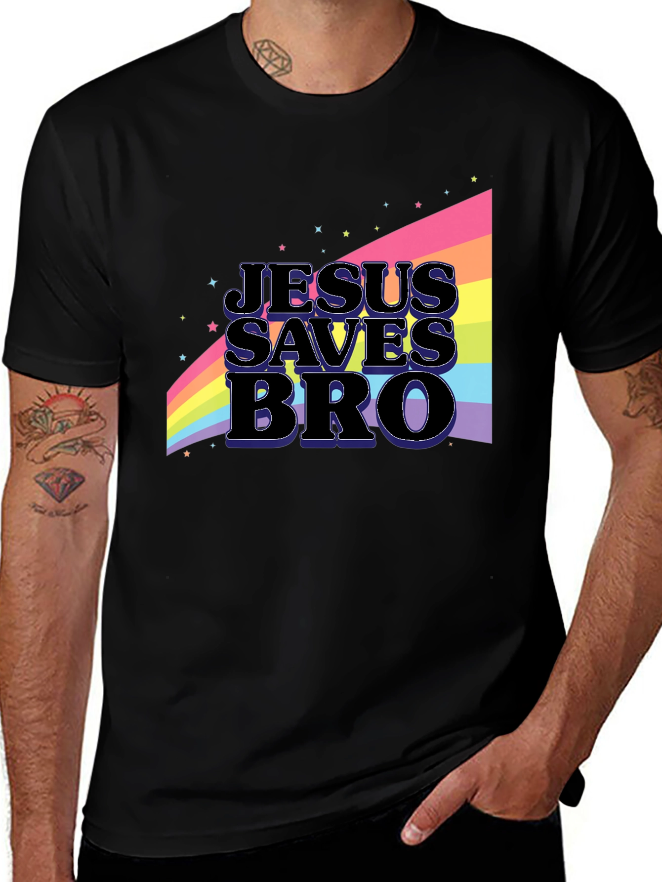 Jesus Saves Bro Rainbow Graphic T-Shirt