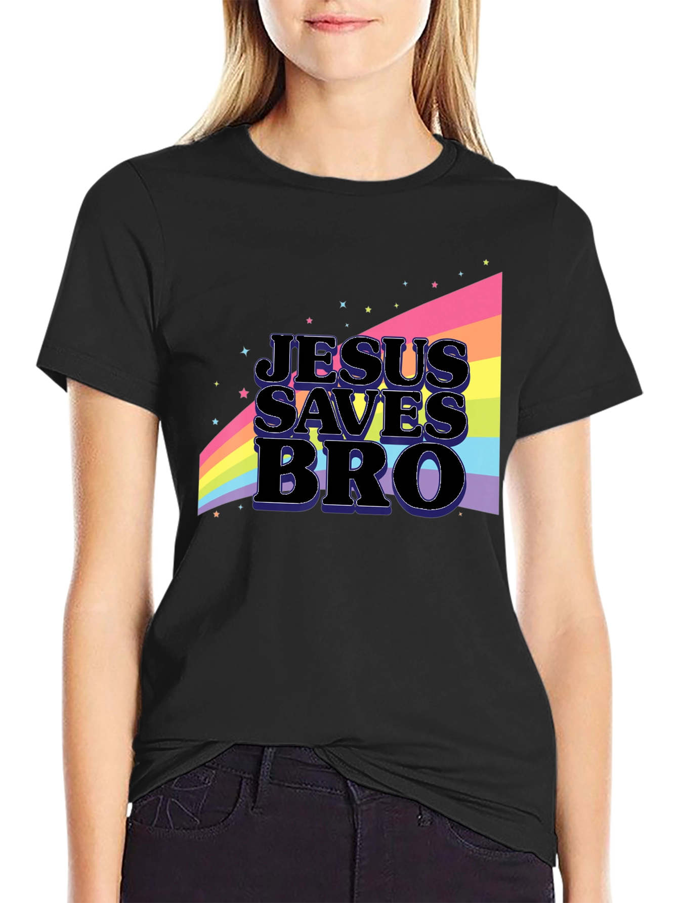Jesus Saves Bro Rainbow Graphic T-Shirt