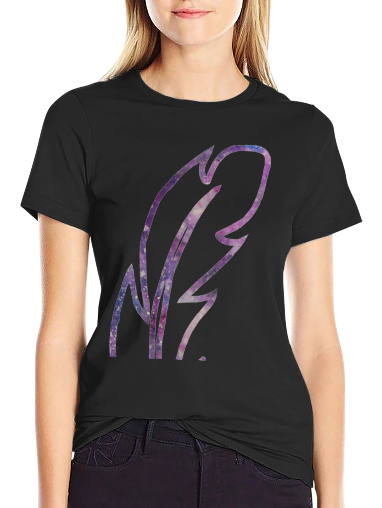 Galaxy Feather Graphic Black T-Shirt