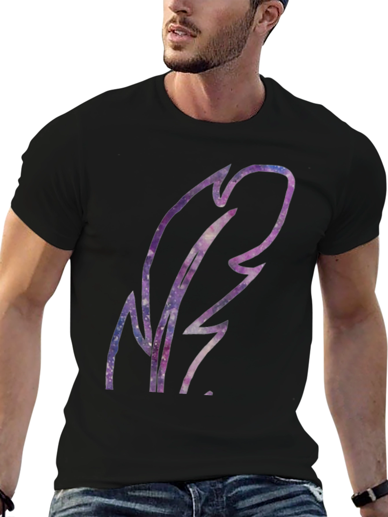 Galaxy Feather Graphic Black T-Shirt