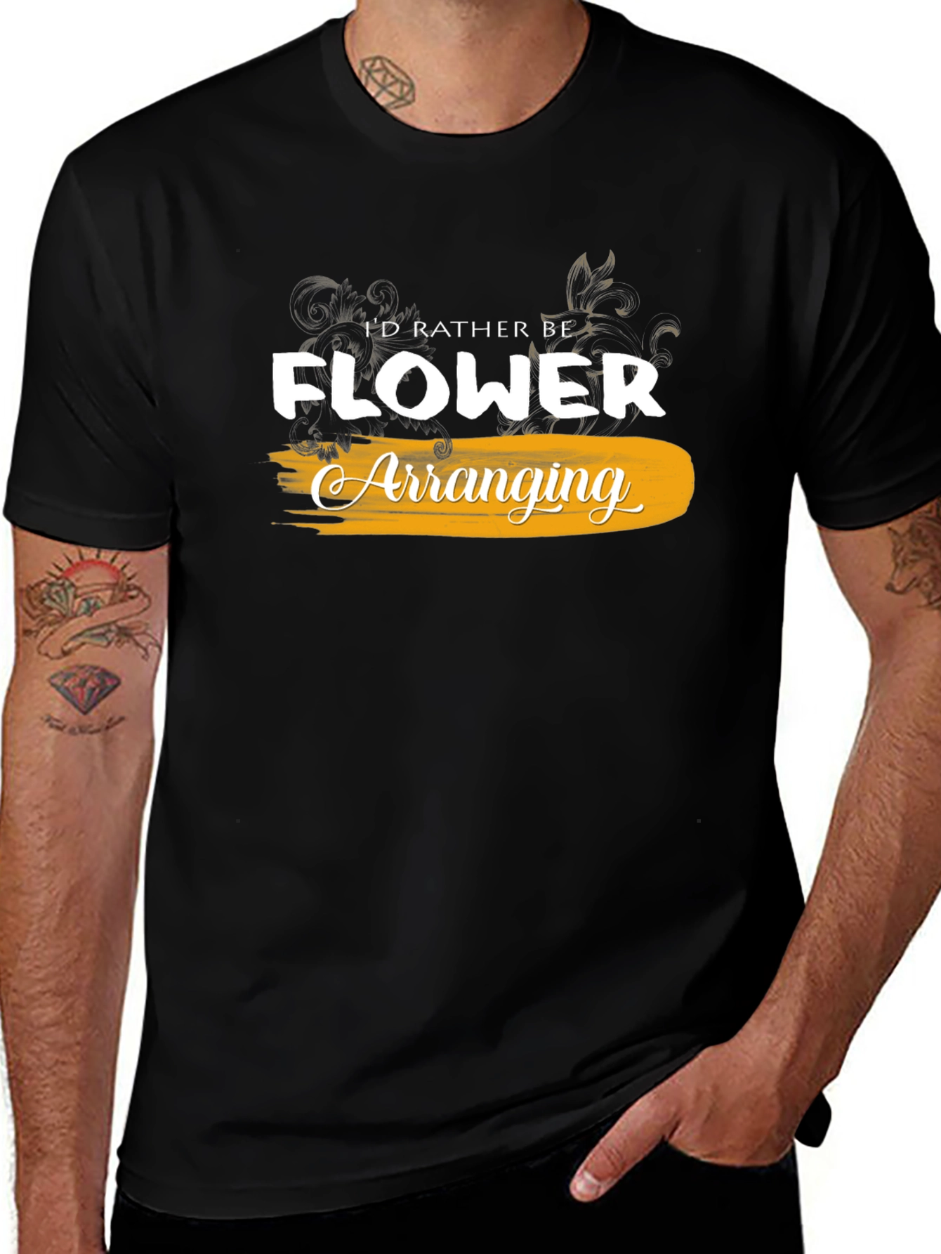 Id Rather Be Flower Arranging Black T-Shirt