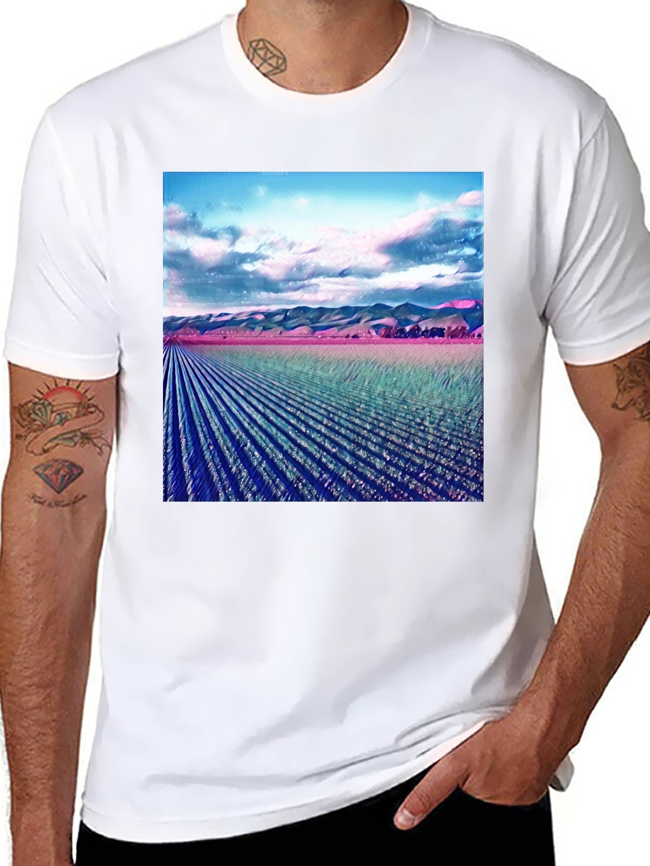 Artistic Field Print Black T-Shirt