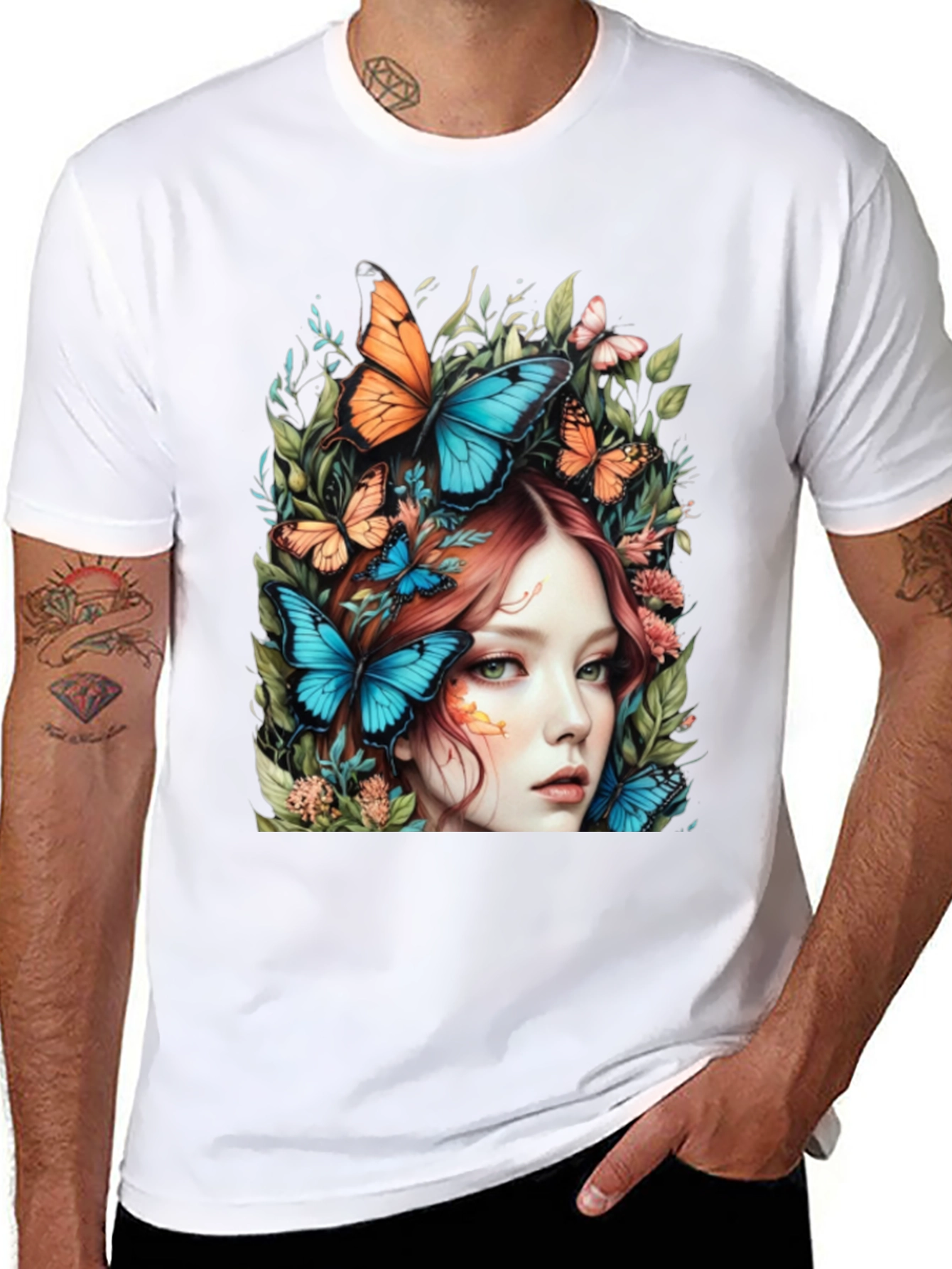 Butterfly Woman Graphic Tee - Nature Art T-Shirt
