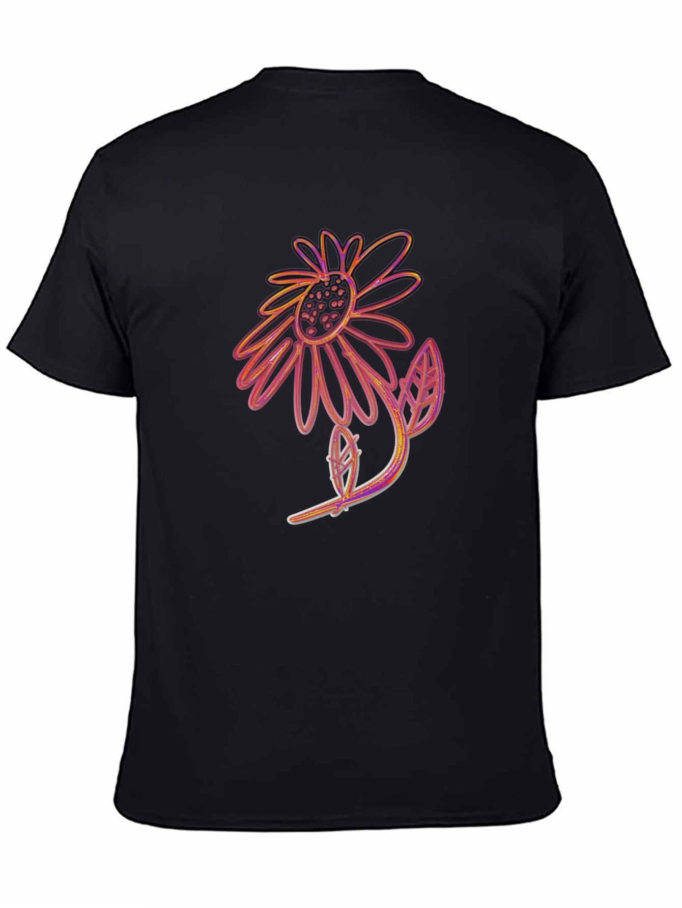 Black T-Shirt with Artistic Flower Print