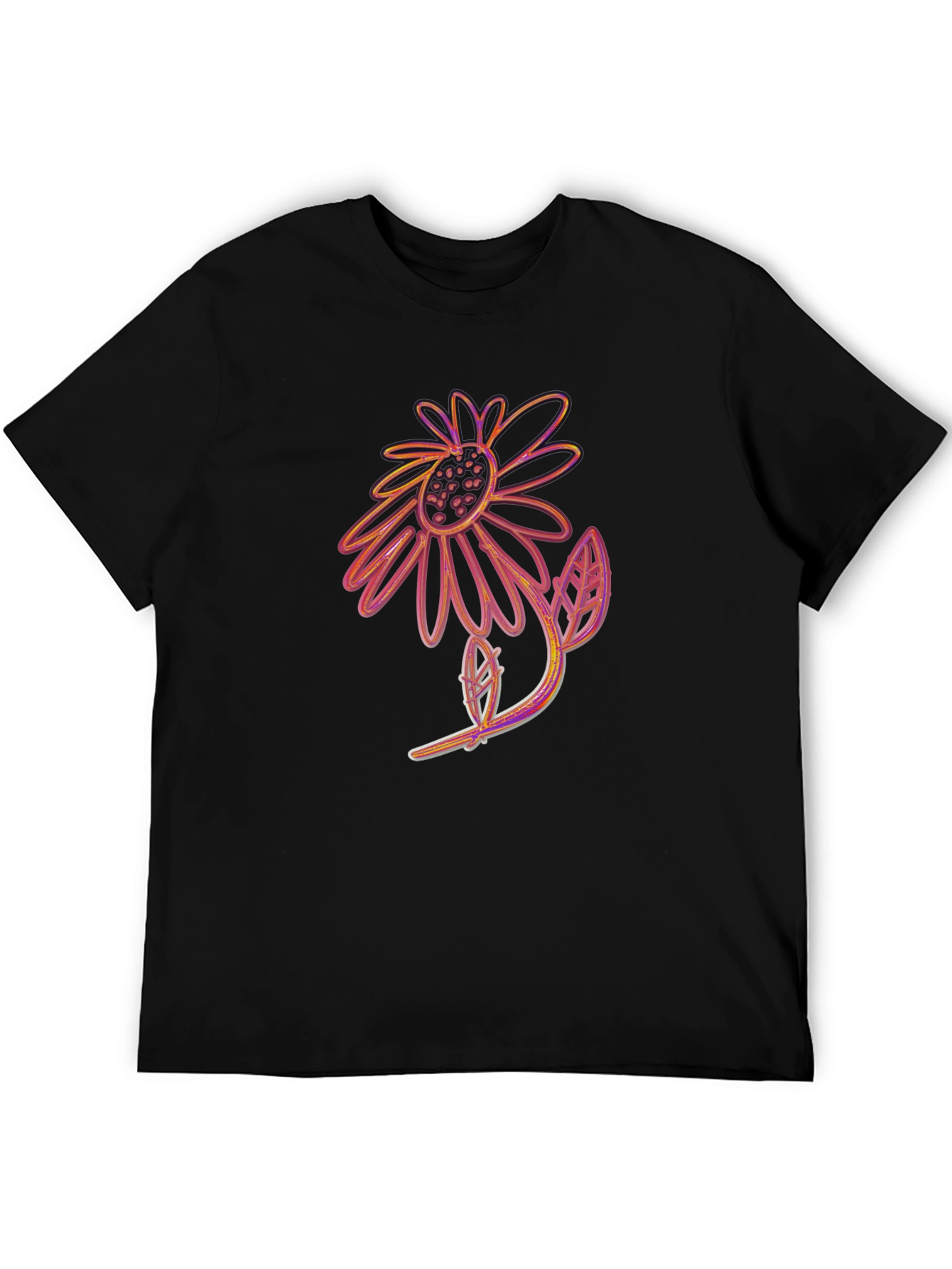 Black T-Shirt with Artistic Flower Print