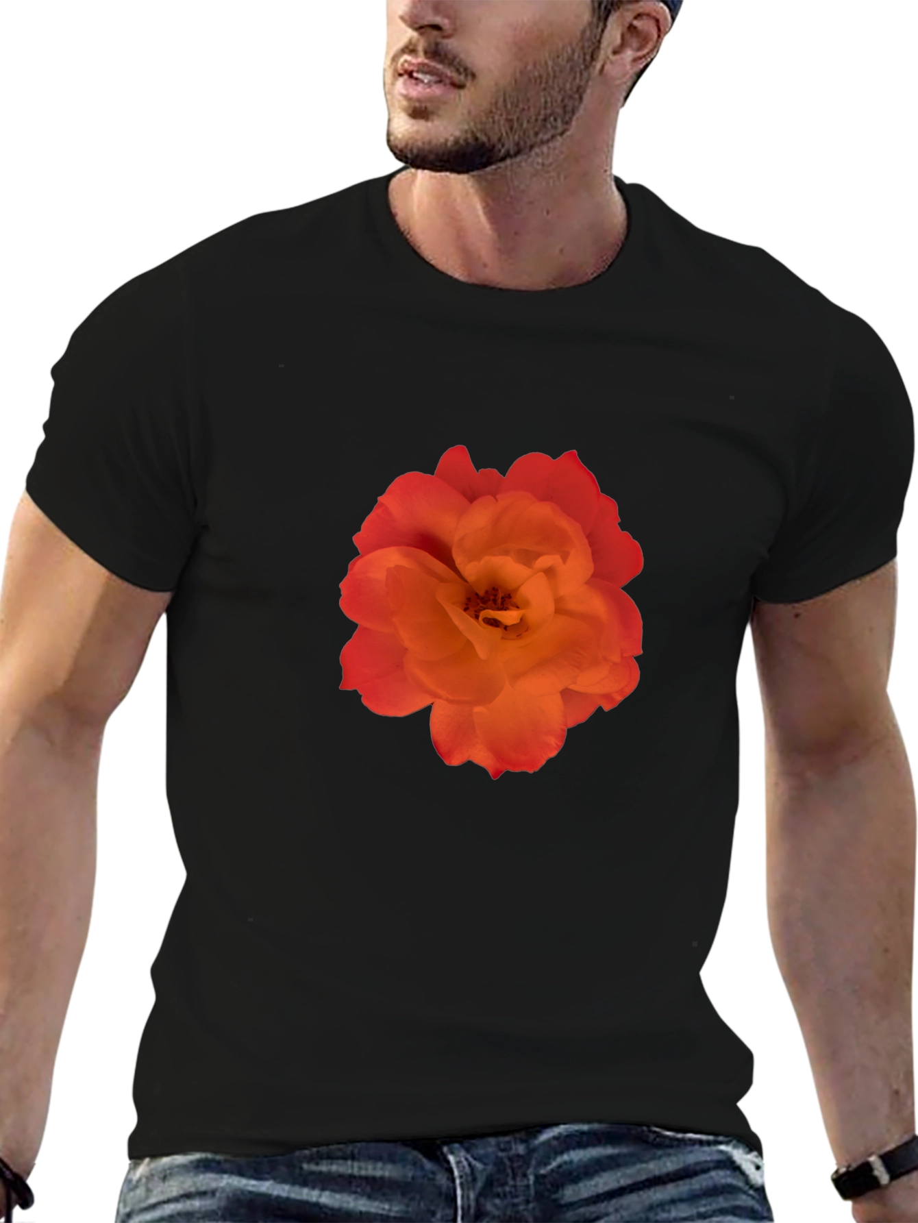 Orange Rose Graphic Black T-Shirt