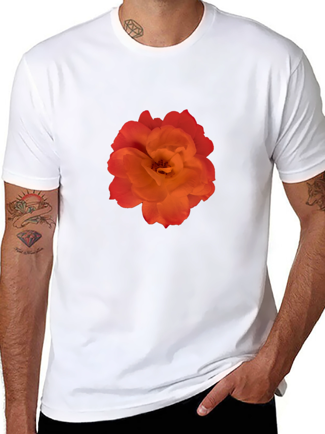 Orange Rose Graphic Black T-Shirt
