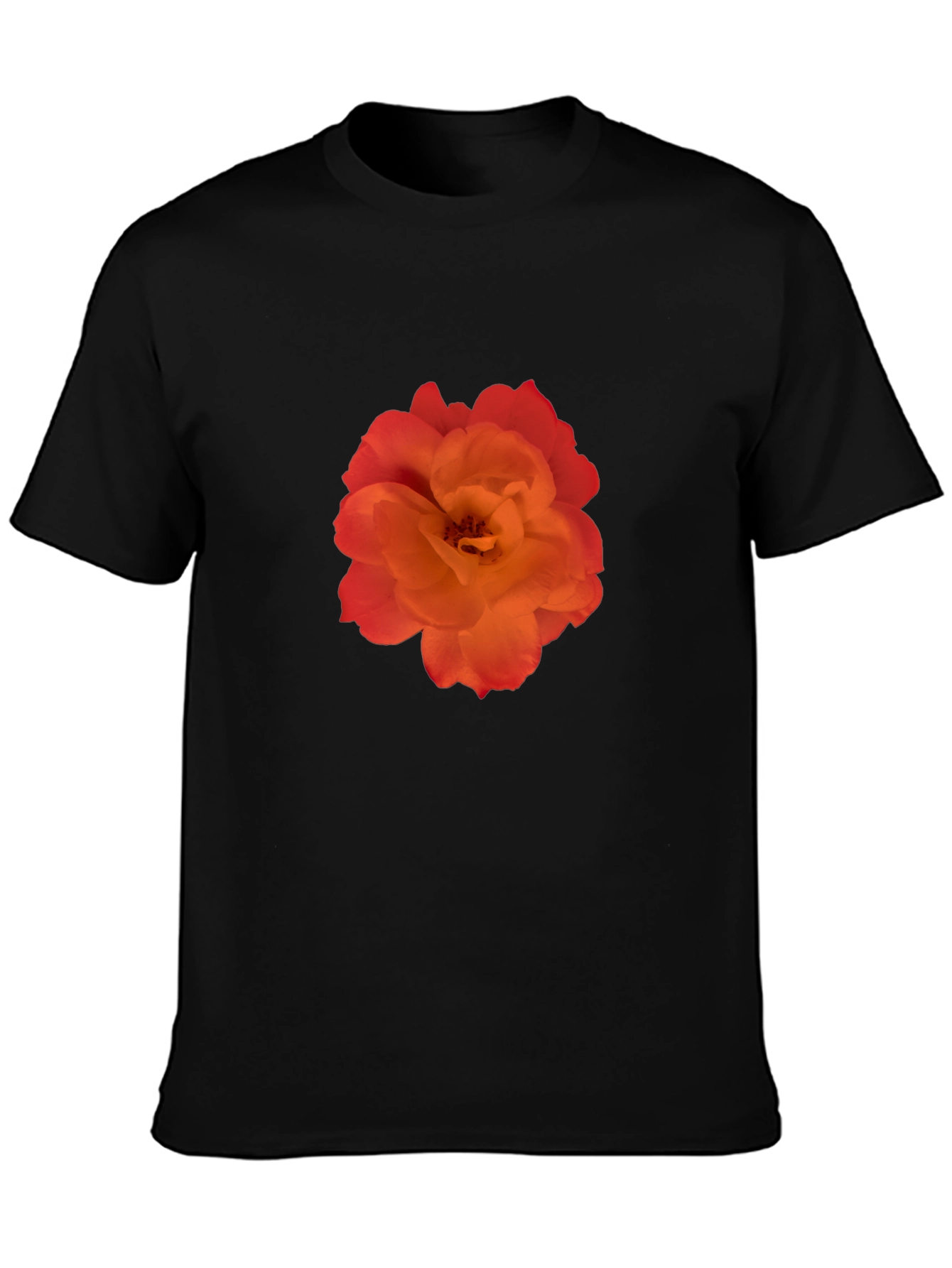Orange Rose Graphic Black T-Shirt