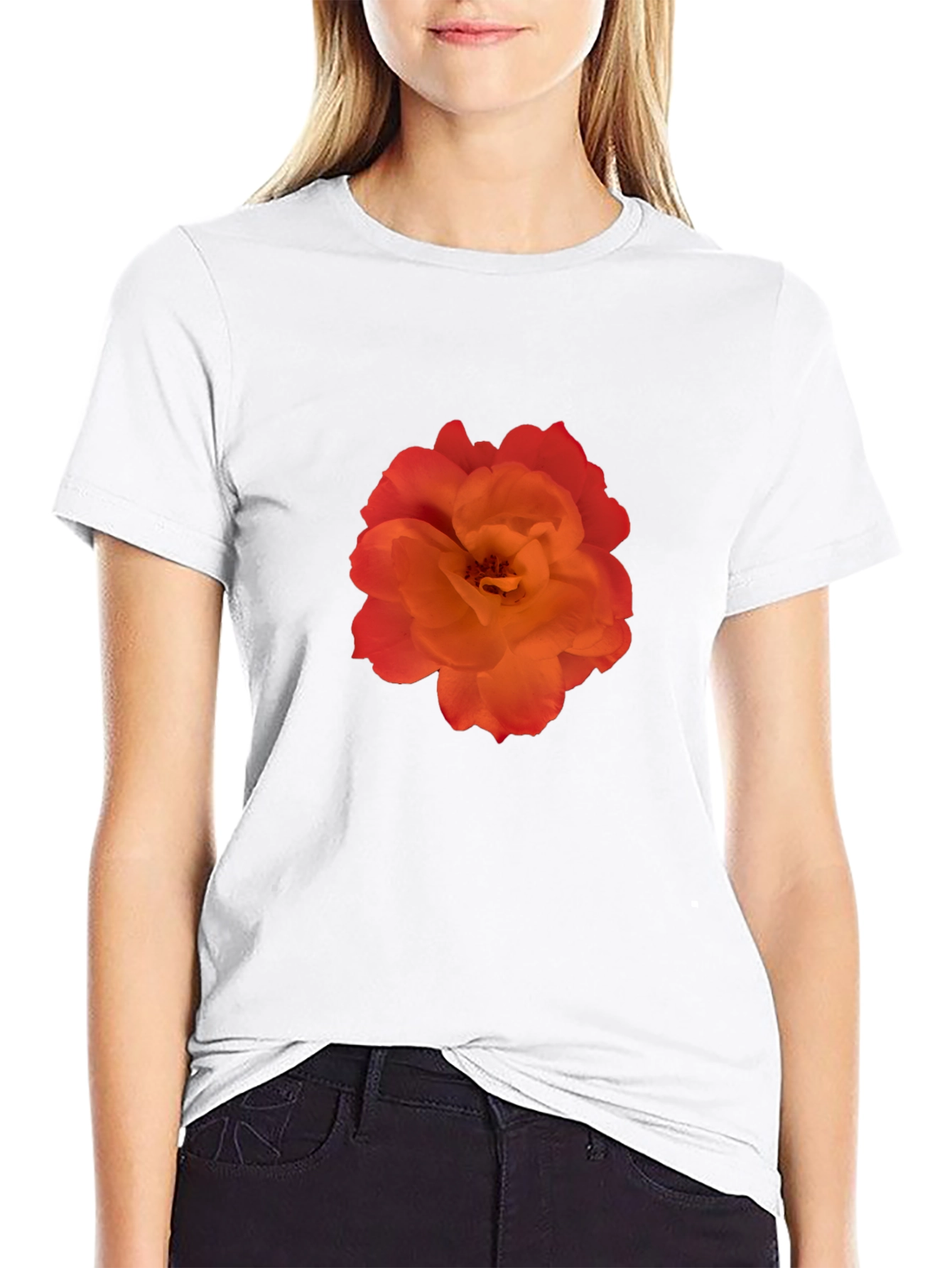 Orange Rose Graphic Black T-Shirt