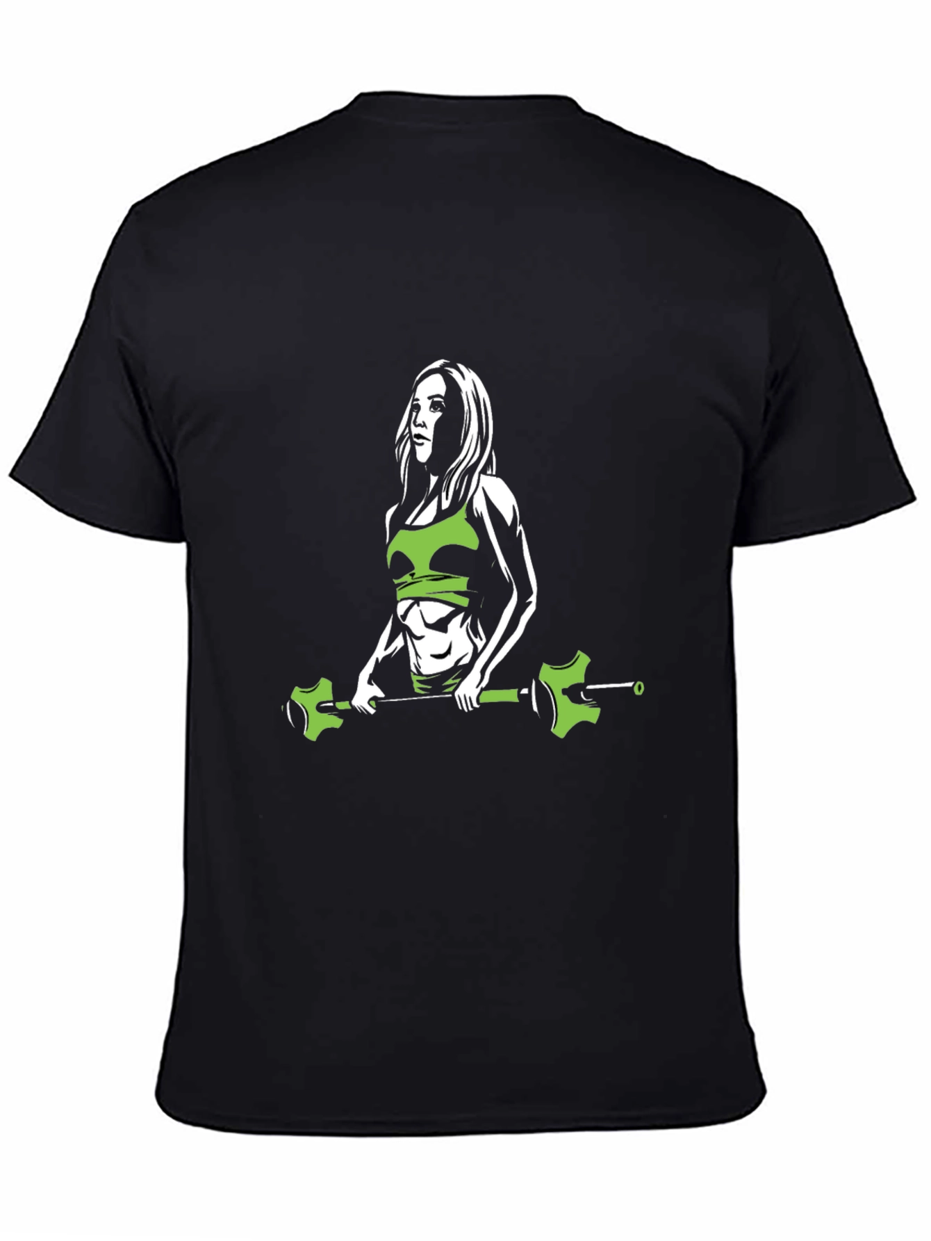 Fitness Woman Barbell Black T-Shirt Gym Workout