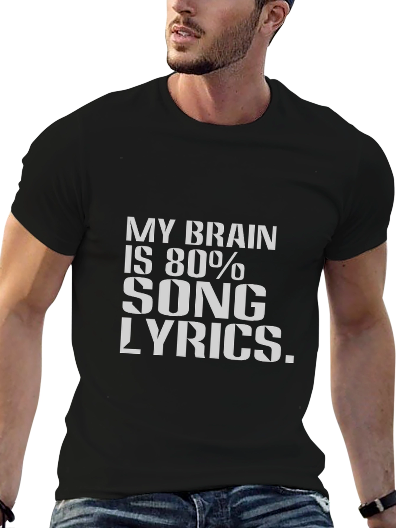 Song Lyrics Brain T-Shirt - Black Cotton Tee
