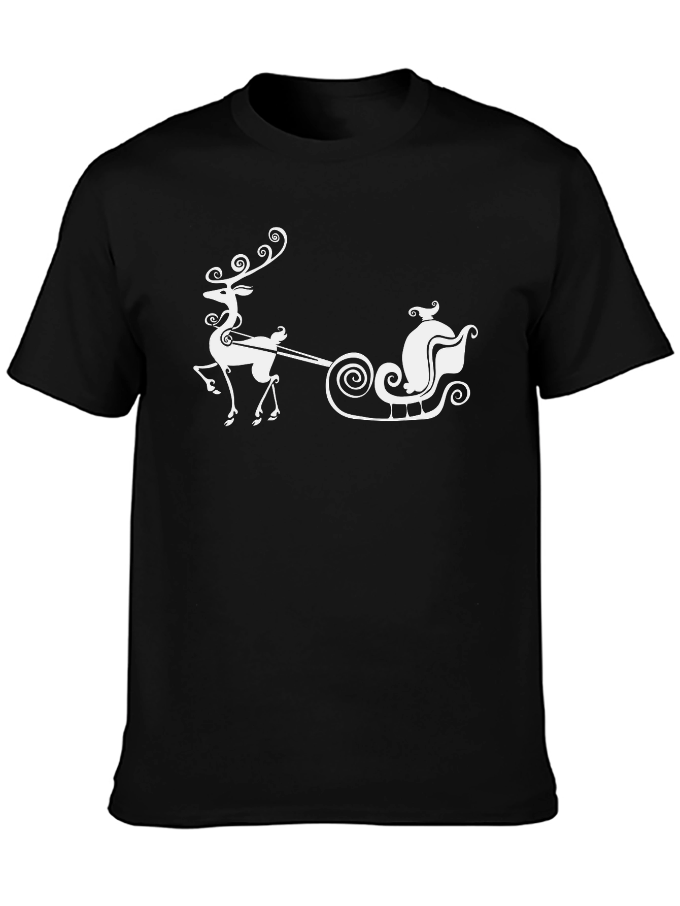 Festive Reindeer & Sleigh Graphic Tee - Black