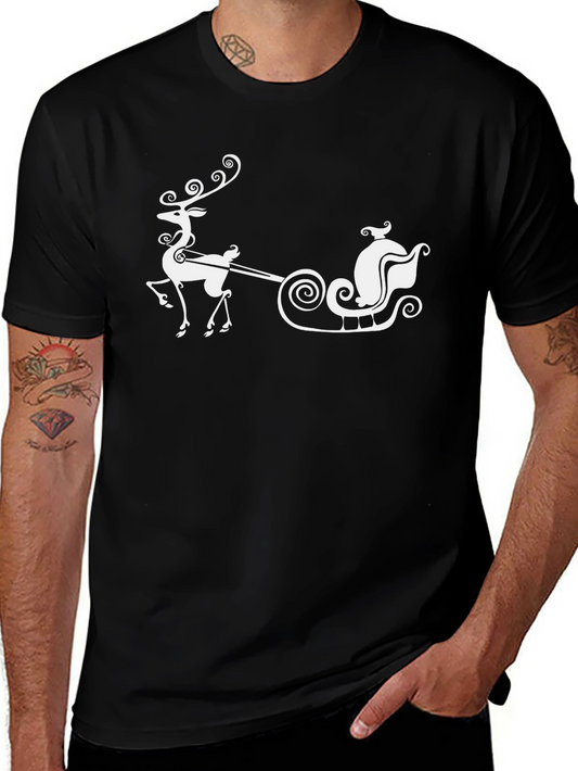 Festive Reindeer & Sleigh Graphic Tee - Black