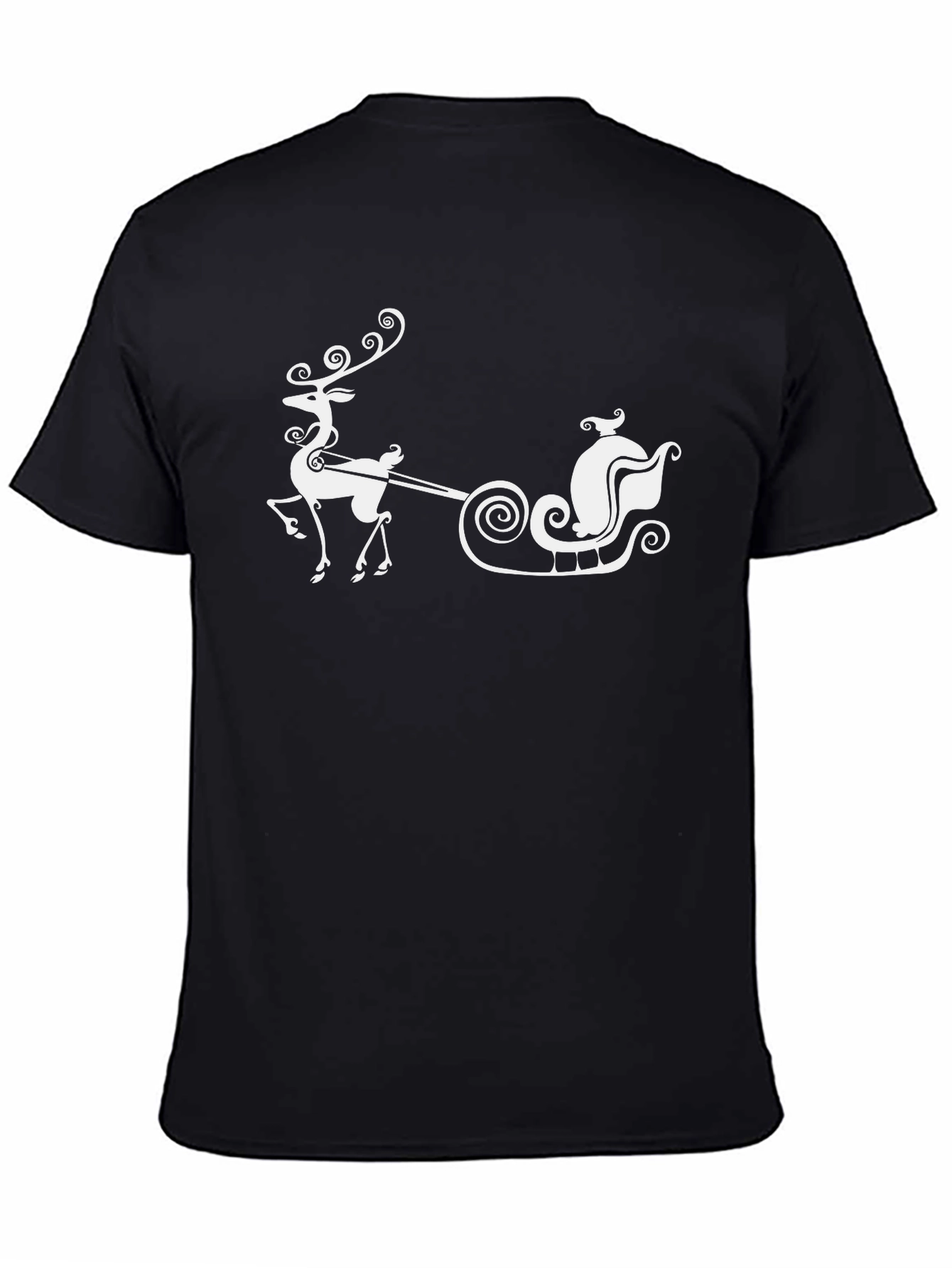 Festive Reindeer & Sleigh Graphic Tee - Black