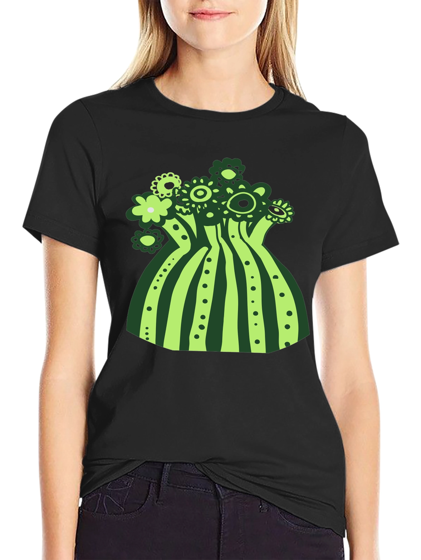 Funky Floral Graphic Tee - Black Cotton T-Shirt