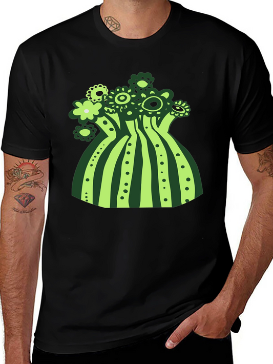 Funky Floral Graphic Tee - Black Cotton T-Shirt