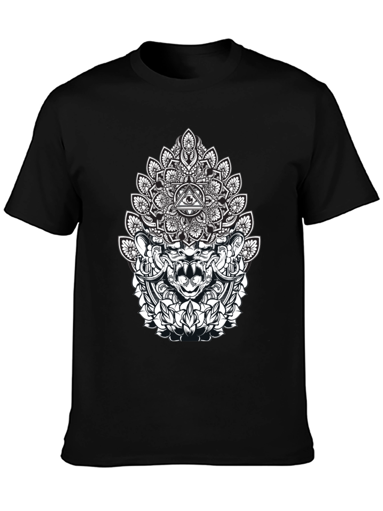 Mystic Black T-Shirt with Mandala Eye Design