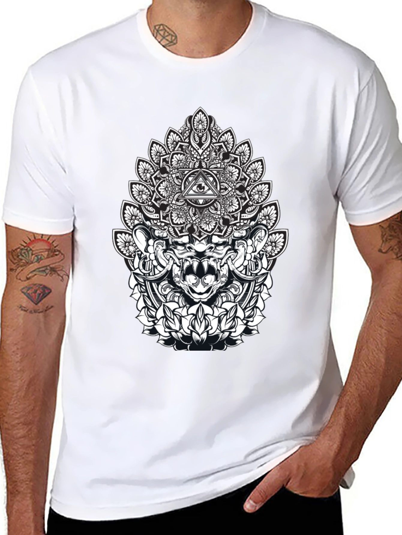 Mystic Black T-Shirt with Mandala Eye Design