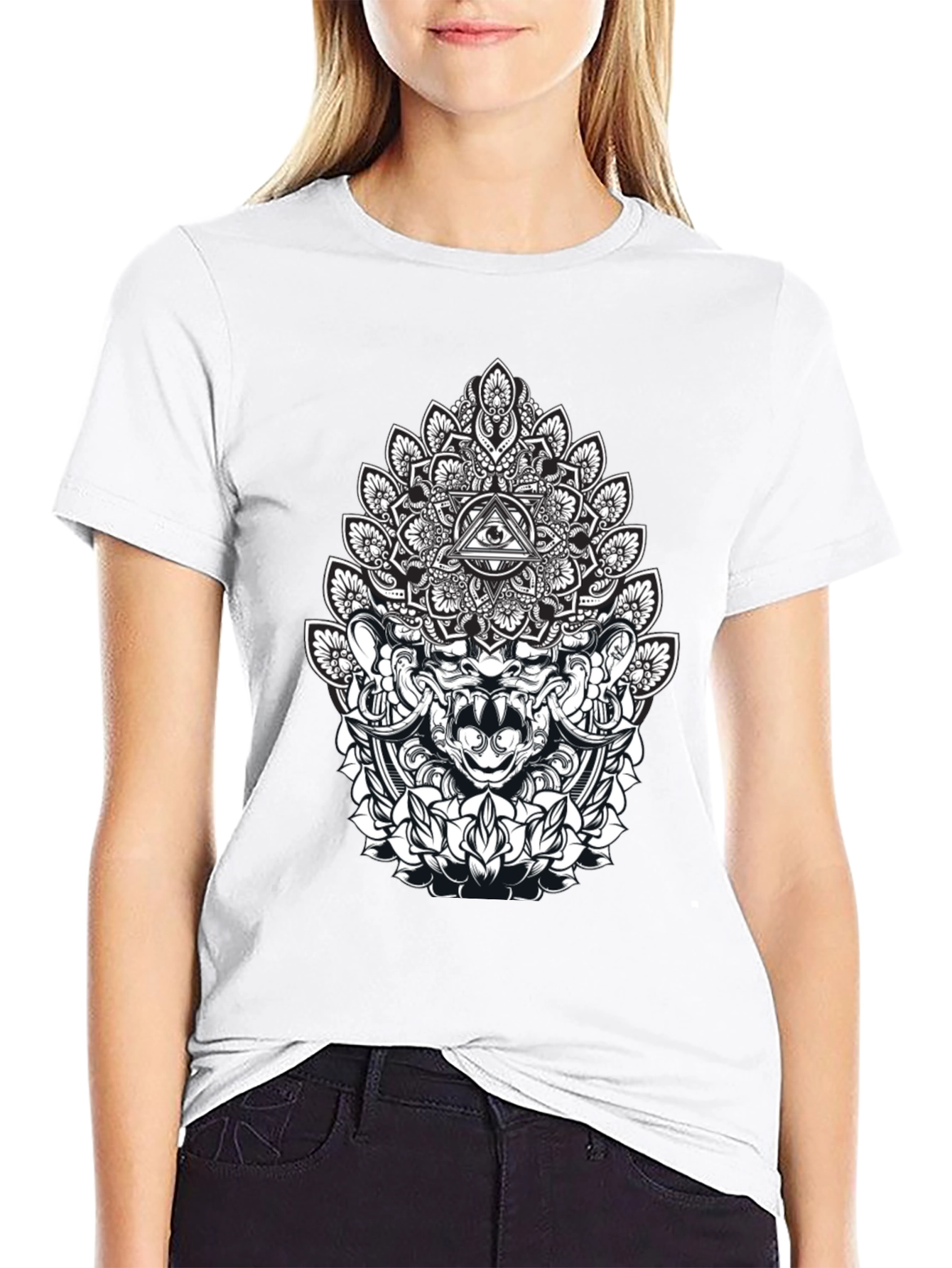 Mystic Black T-Shirt with Mandala Eye Design