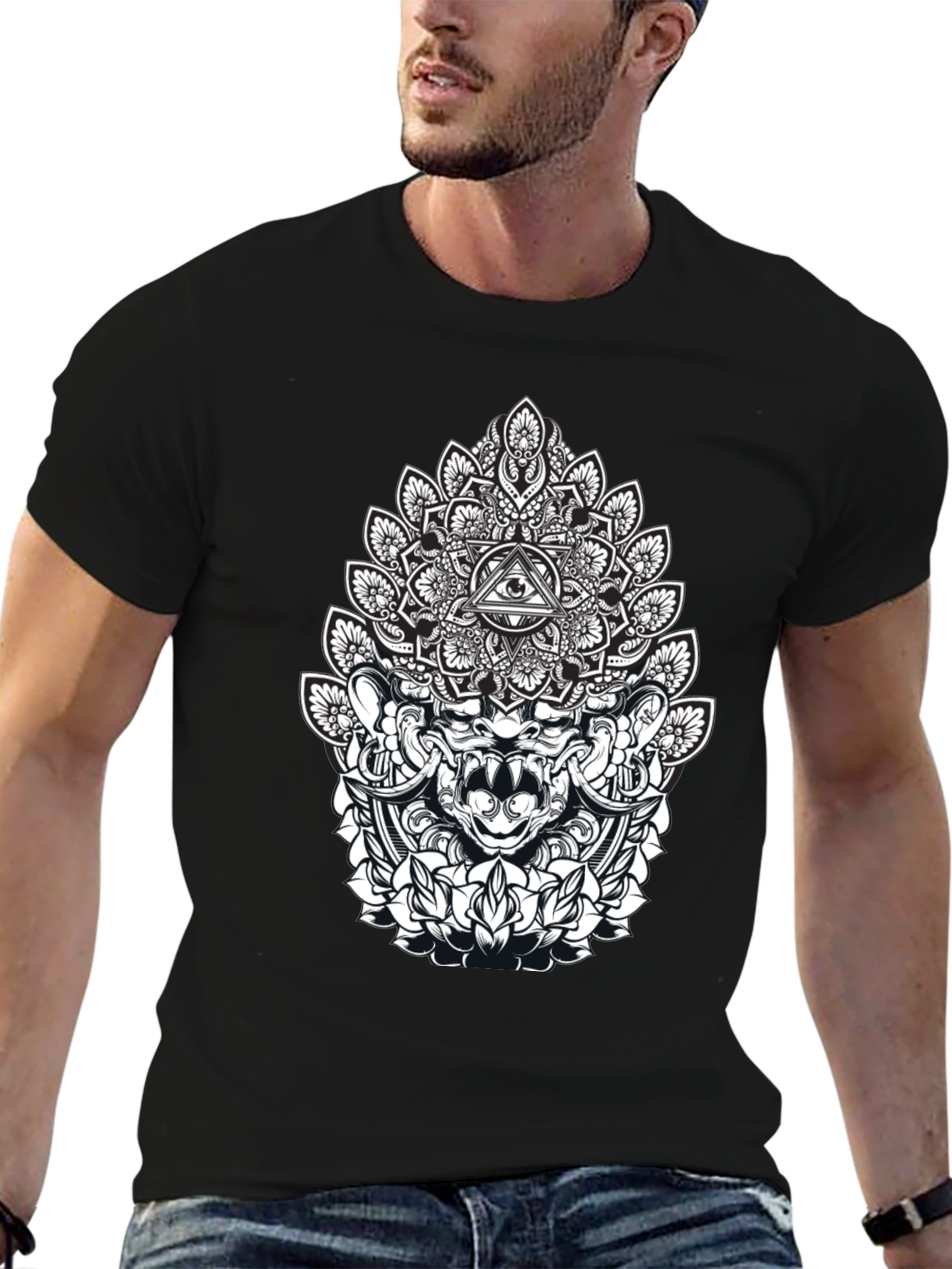 Mystic Black T-Shirt with Mandala Eye Design