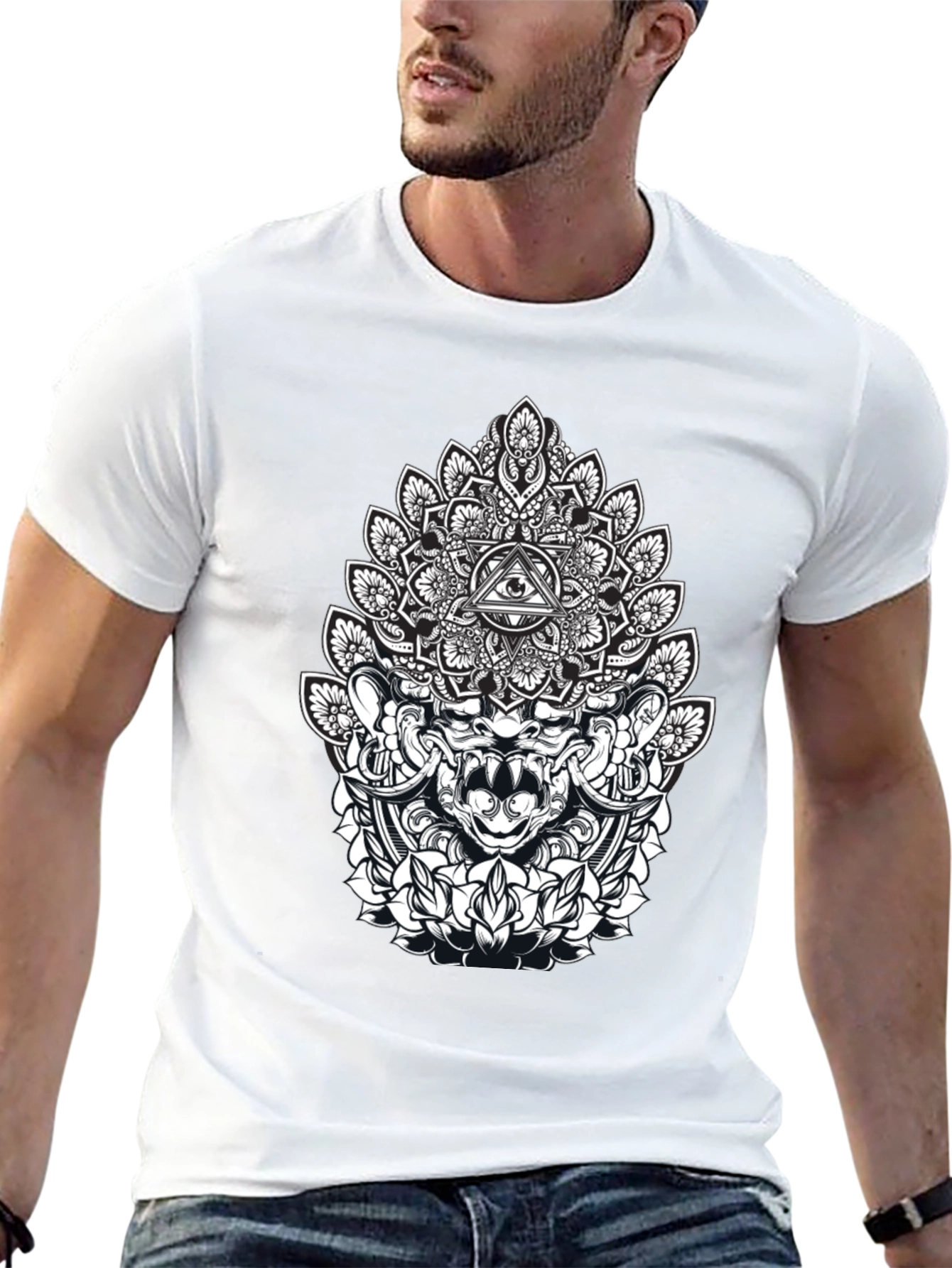 Mystic Black T-Shirt with Mandala Eye Design
