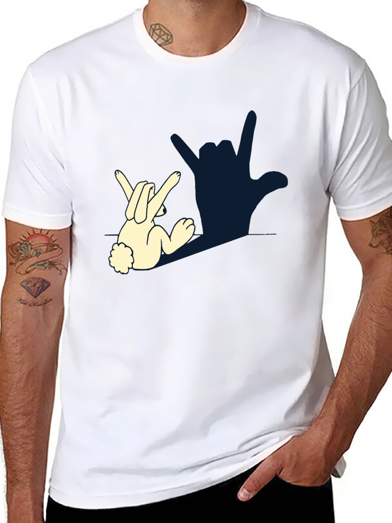 Funny Bunny I Love You Hand Sign Black T-Shirt