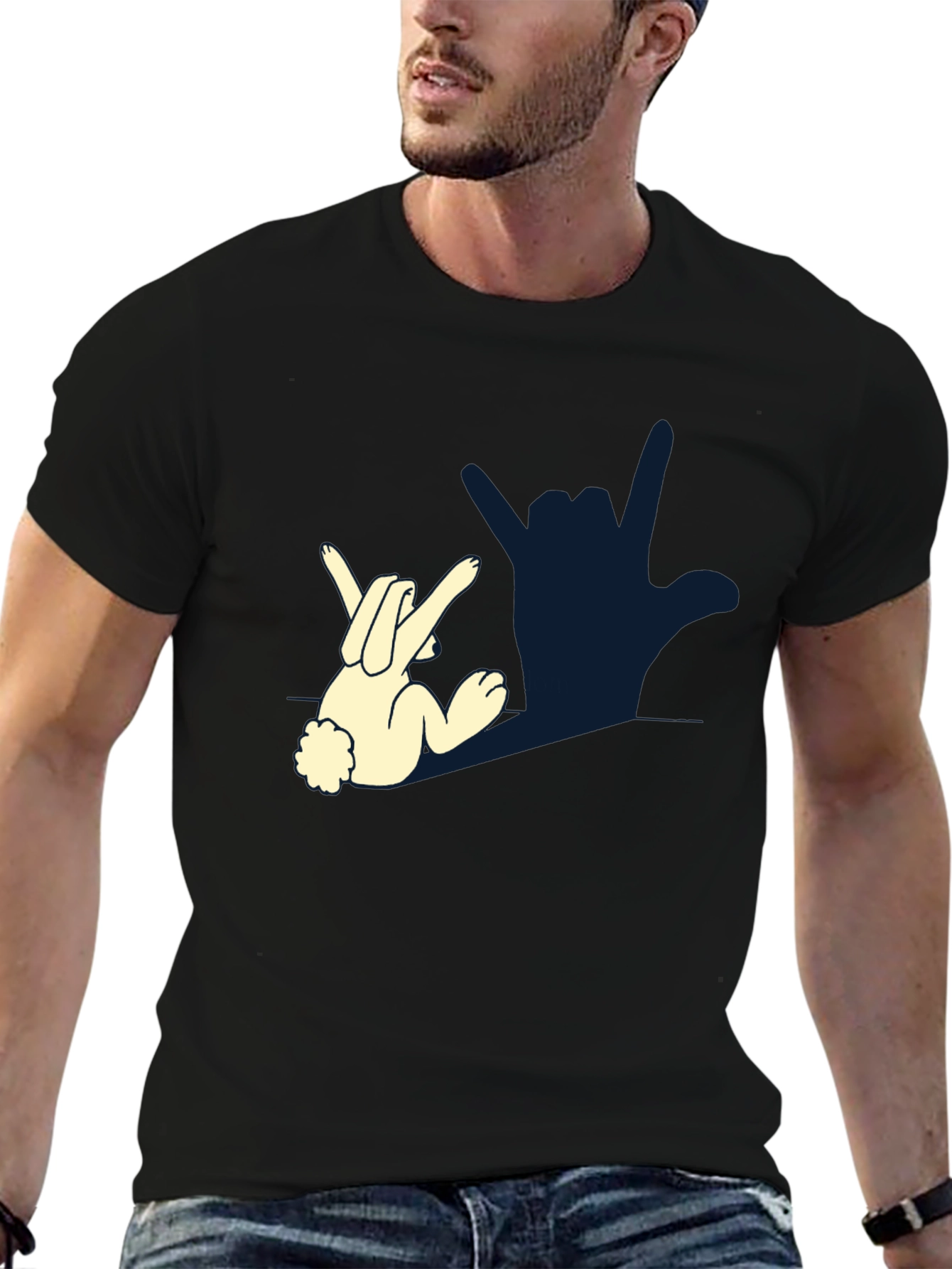 Funny Bunny I Love You Hand Sign Black T-Shirt