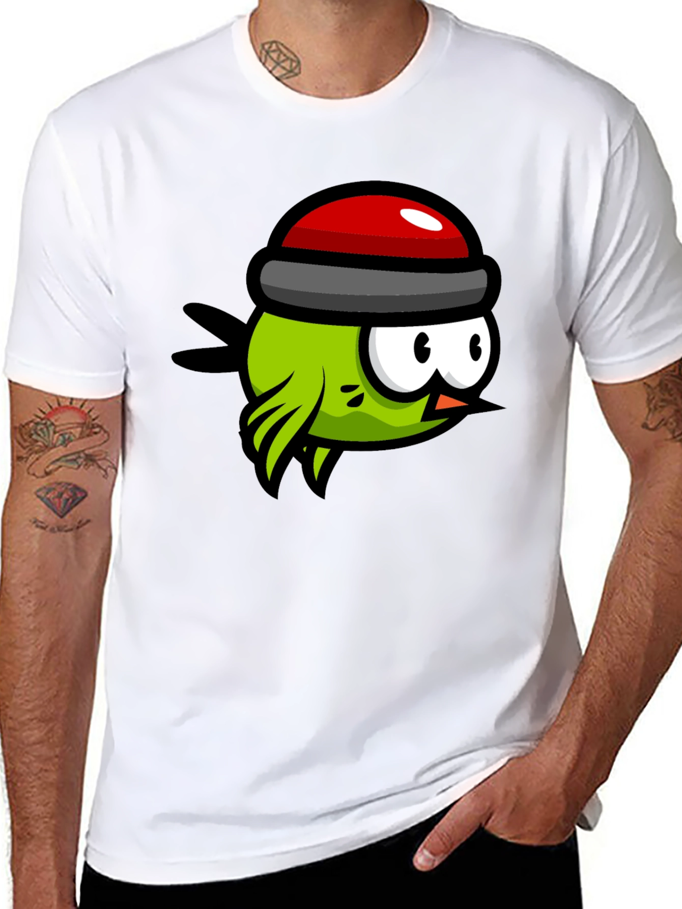 Cartoon Bird Graphic Tee - Quirky Black T-Shirt