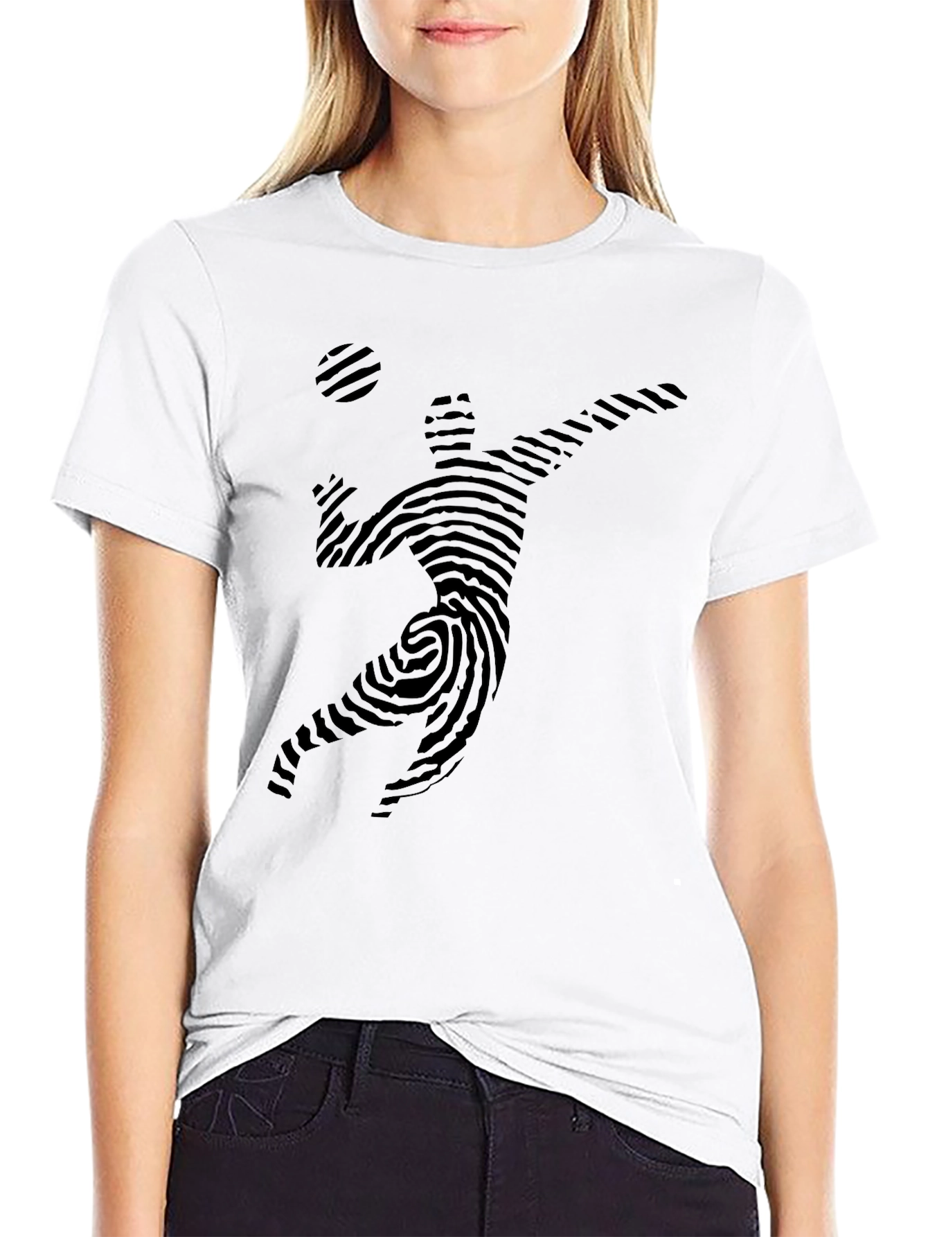 Volleyball Fingerprint Design Black T-Shirt