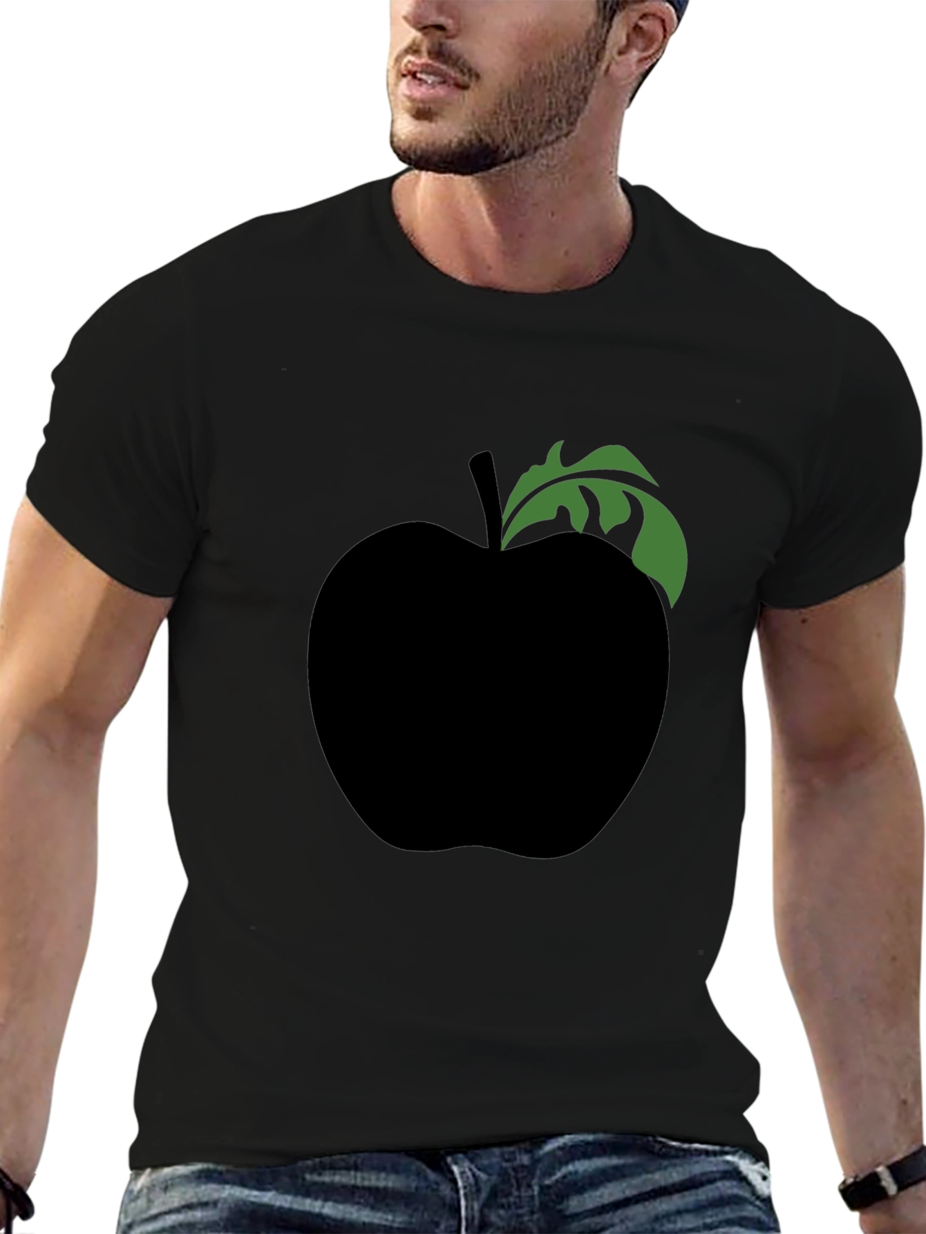 Black Apple Graphic Tee - Modern Casual Shirt